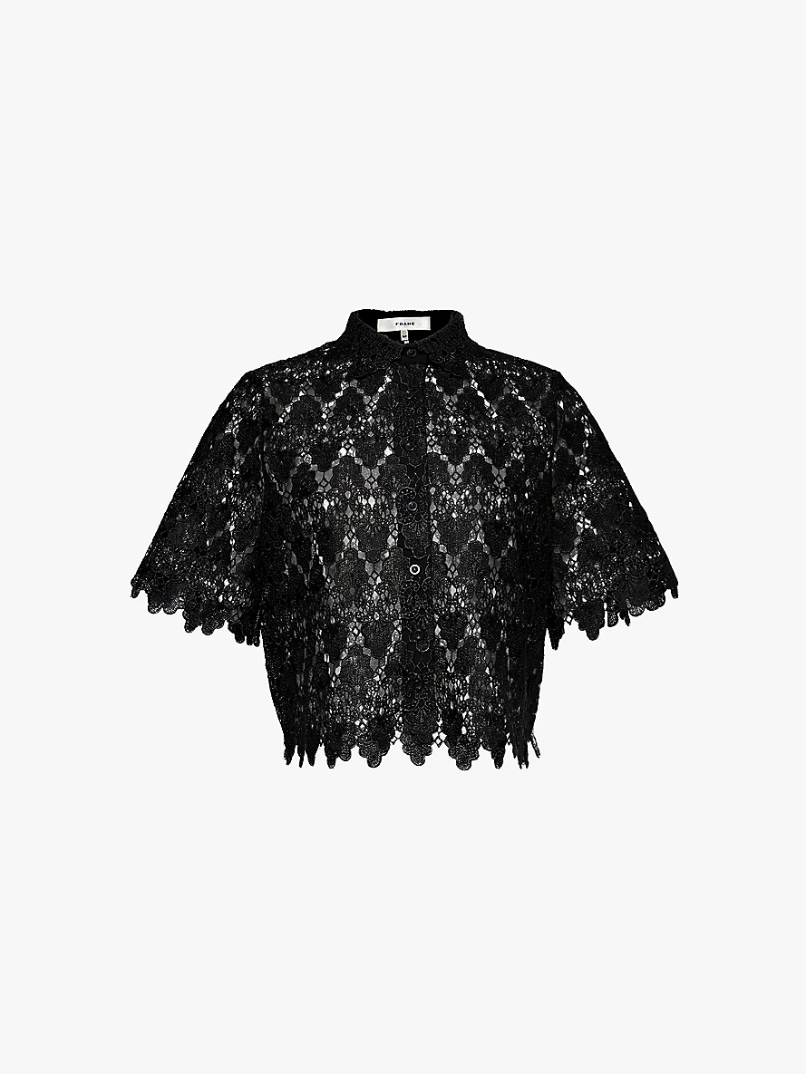 Lace short-sleeve woven shirt - 1