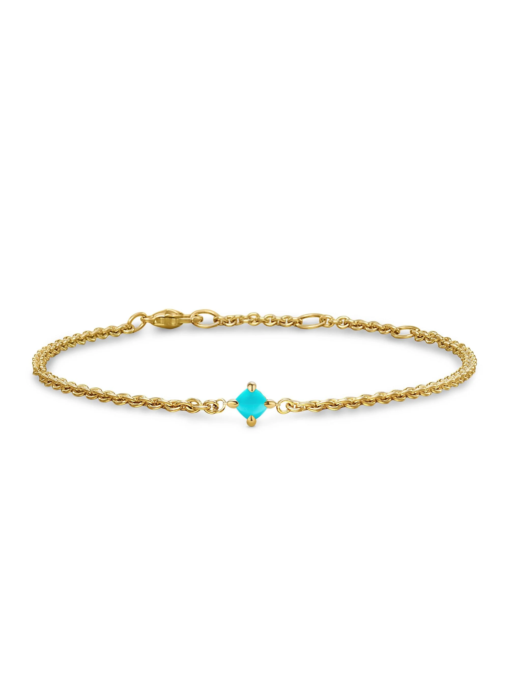 Women's Micro Chatelaine Chain Bracelet in 18K Yellow Gold - Turquoise - 1