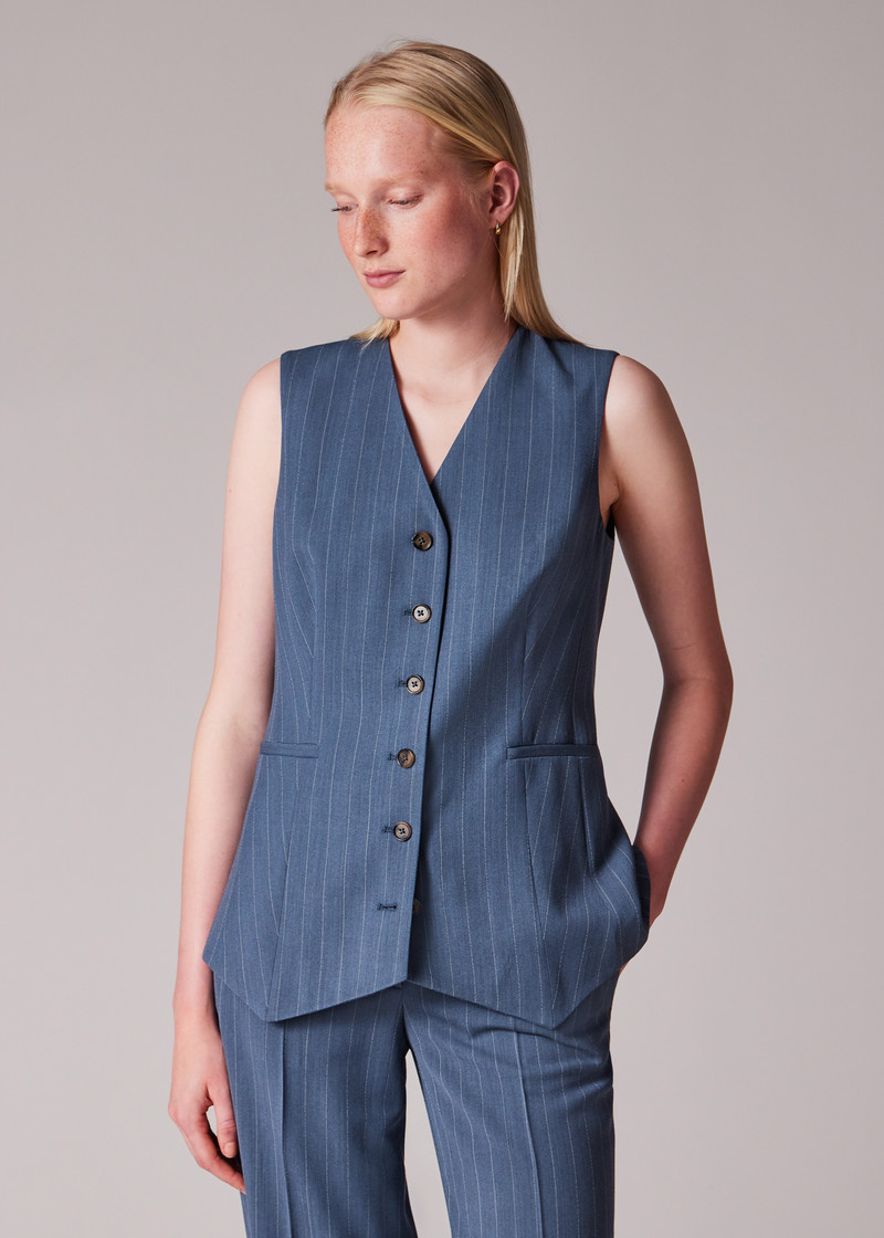 Women's Slate Blue Viscose-Wool Waistcoat 4