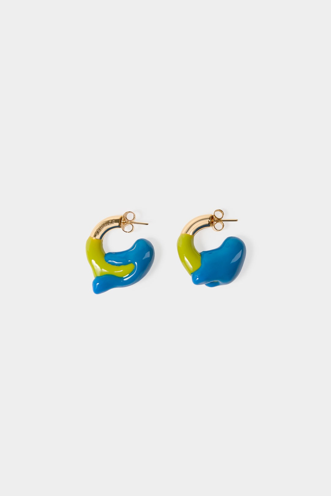 MINI RUBBERIZED EARRINGS GOLD / acid green & bright blue - 1