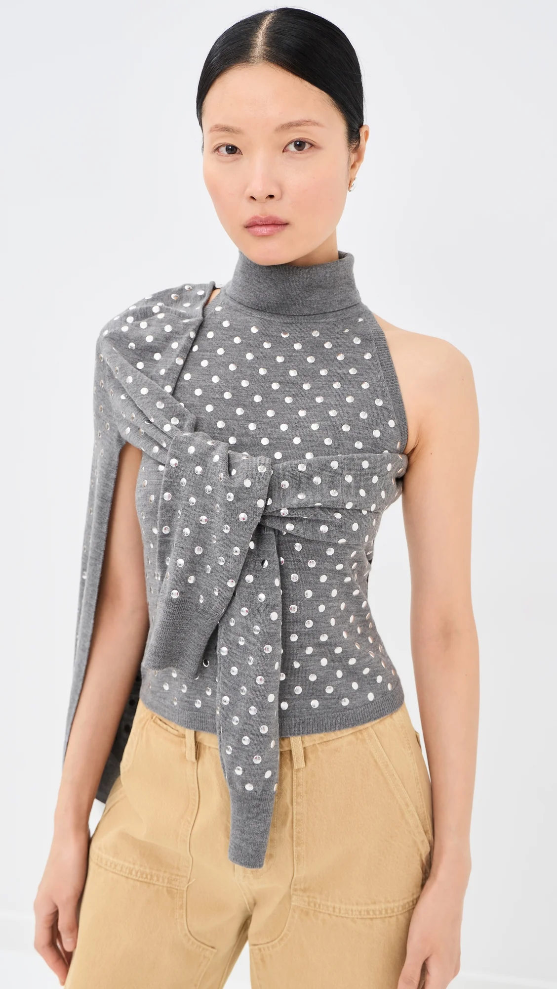 Studded Halter Neck Top with Scarf - 1