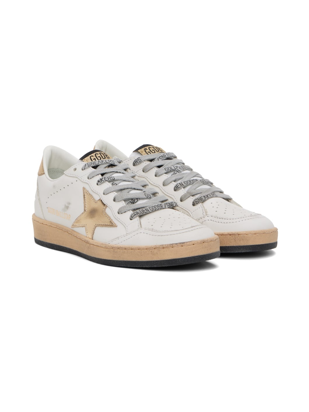 White & Gold Ball Star Sneakers - 4