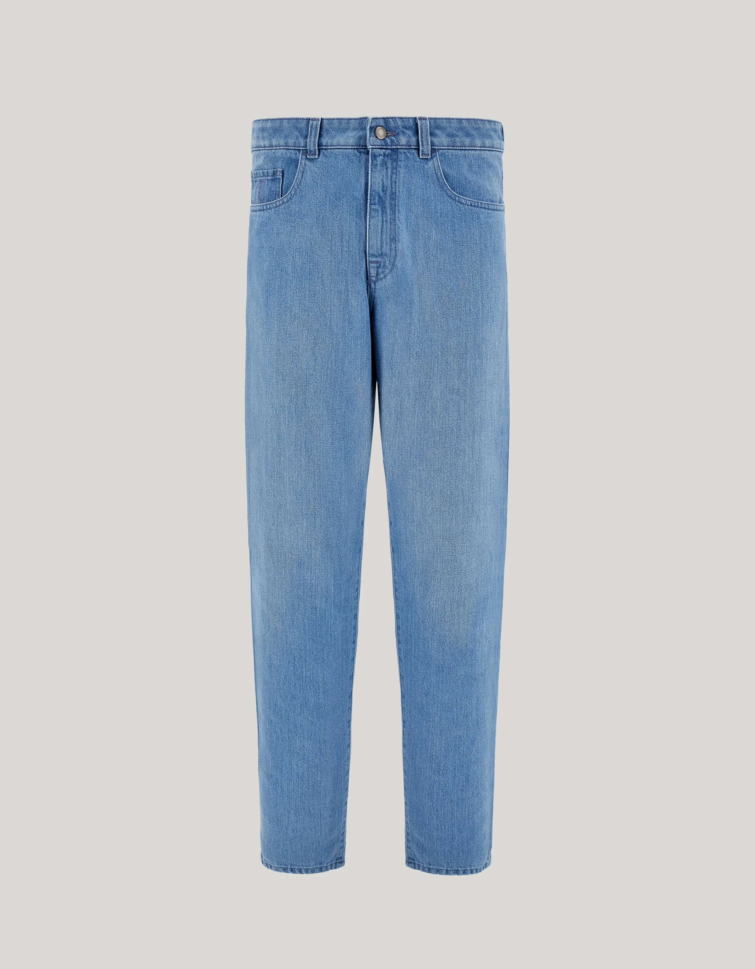 BLUE COTTON DENIM REGULAR-FIT JEANS - 1