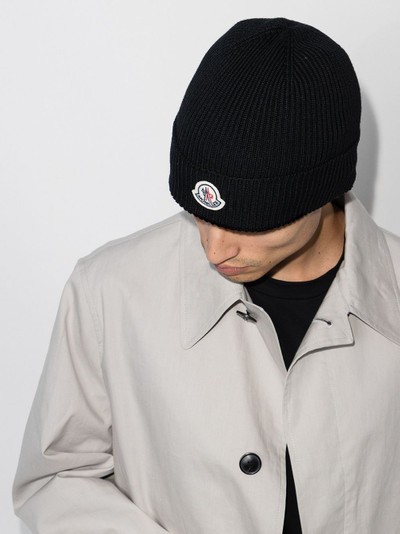 Moncler logo-patch knit beanie outlook