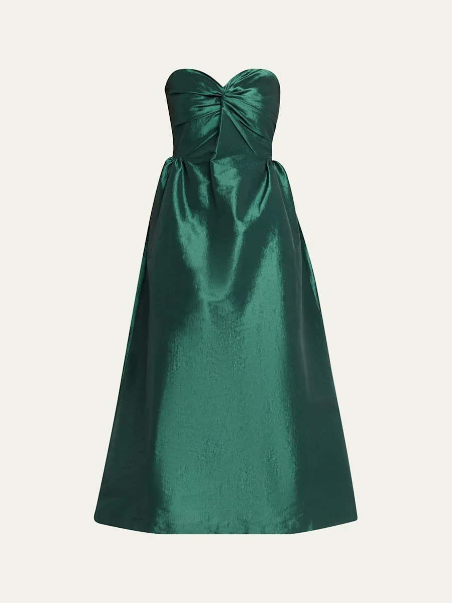 Rose Twisted Strapless Taffeta Midi Dress - 1