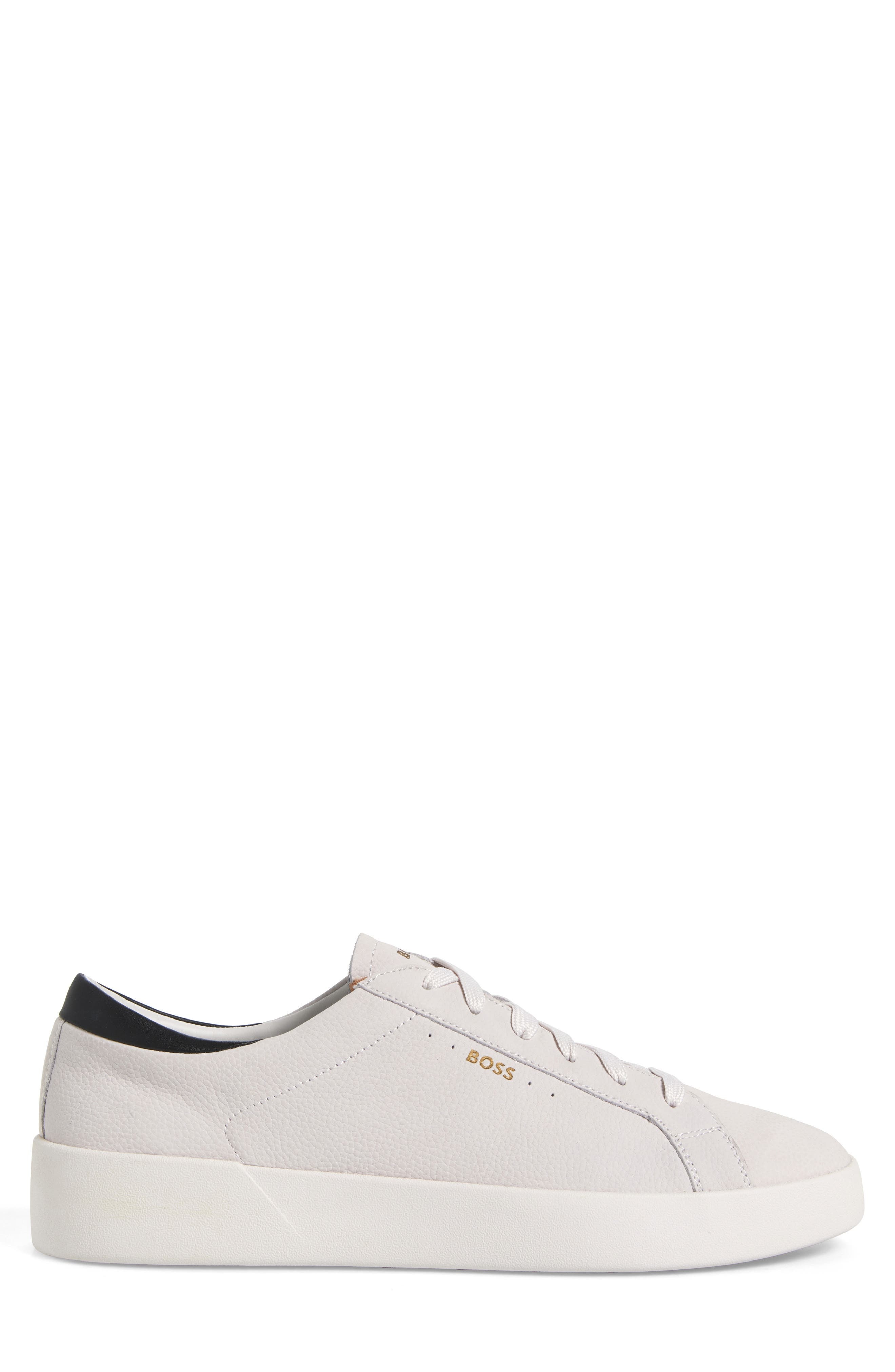 BOSS Belwar Low Top Pebbled Leather Sneaker in White /Black at Nordstrom - 3
