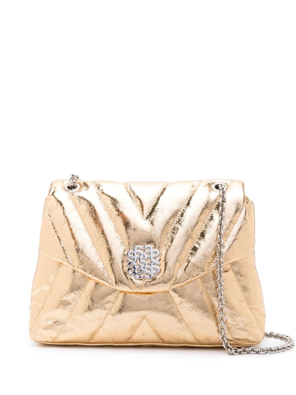 Mila logo-patch quilted shoulder bag - 1