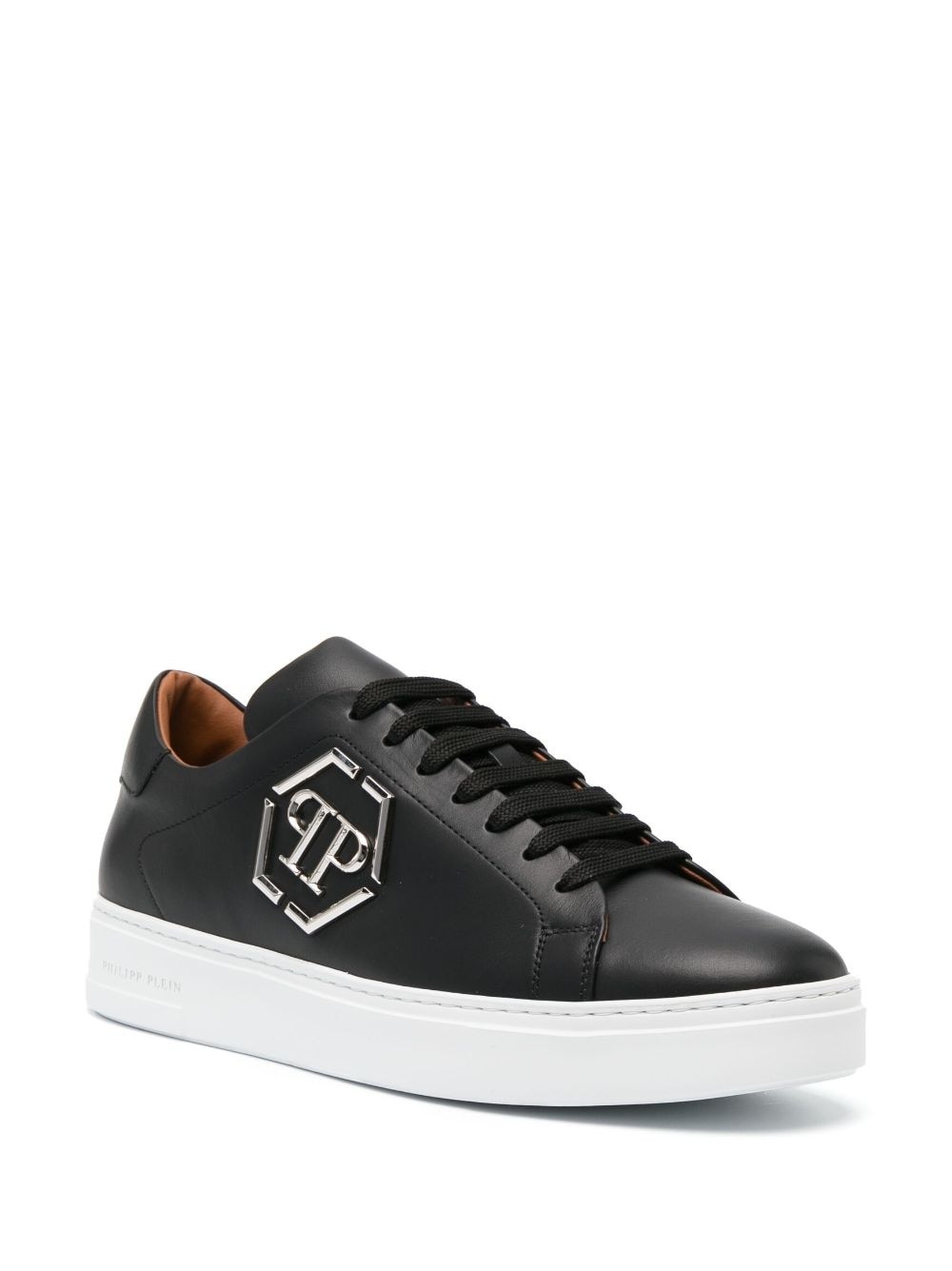 logo-plaque leather sneakers - 2