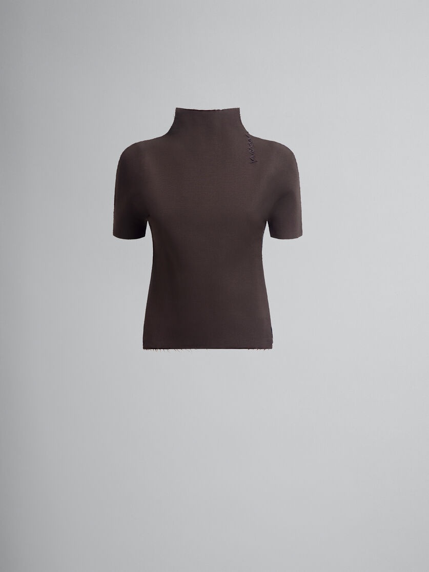 BROWN AND BLACK WOOL AND CASHMERE SWEATER - 1