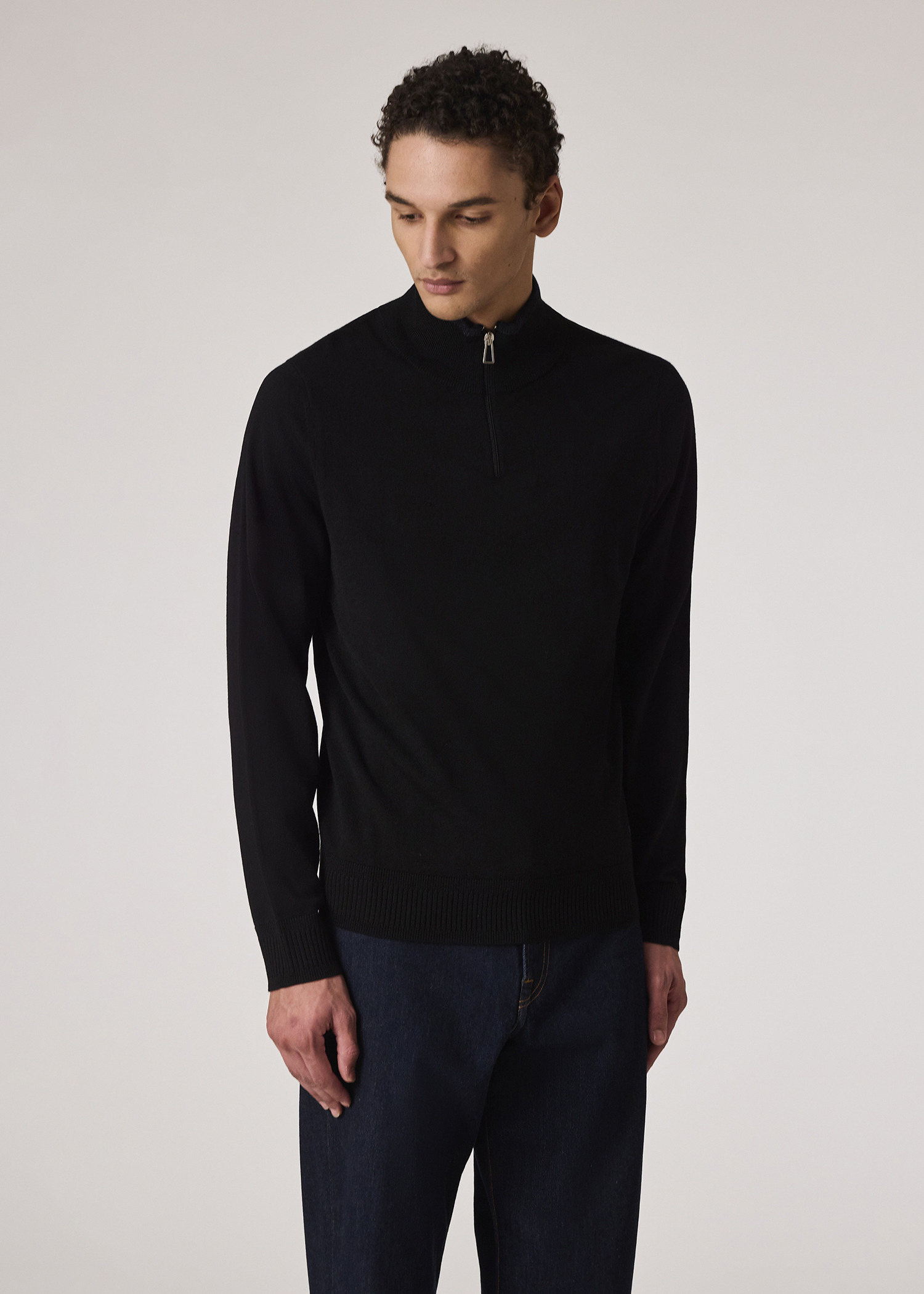 Black Merino Wool Half-Zip Sweater - 3