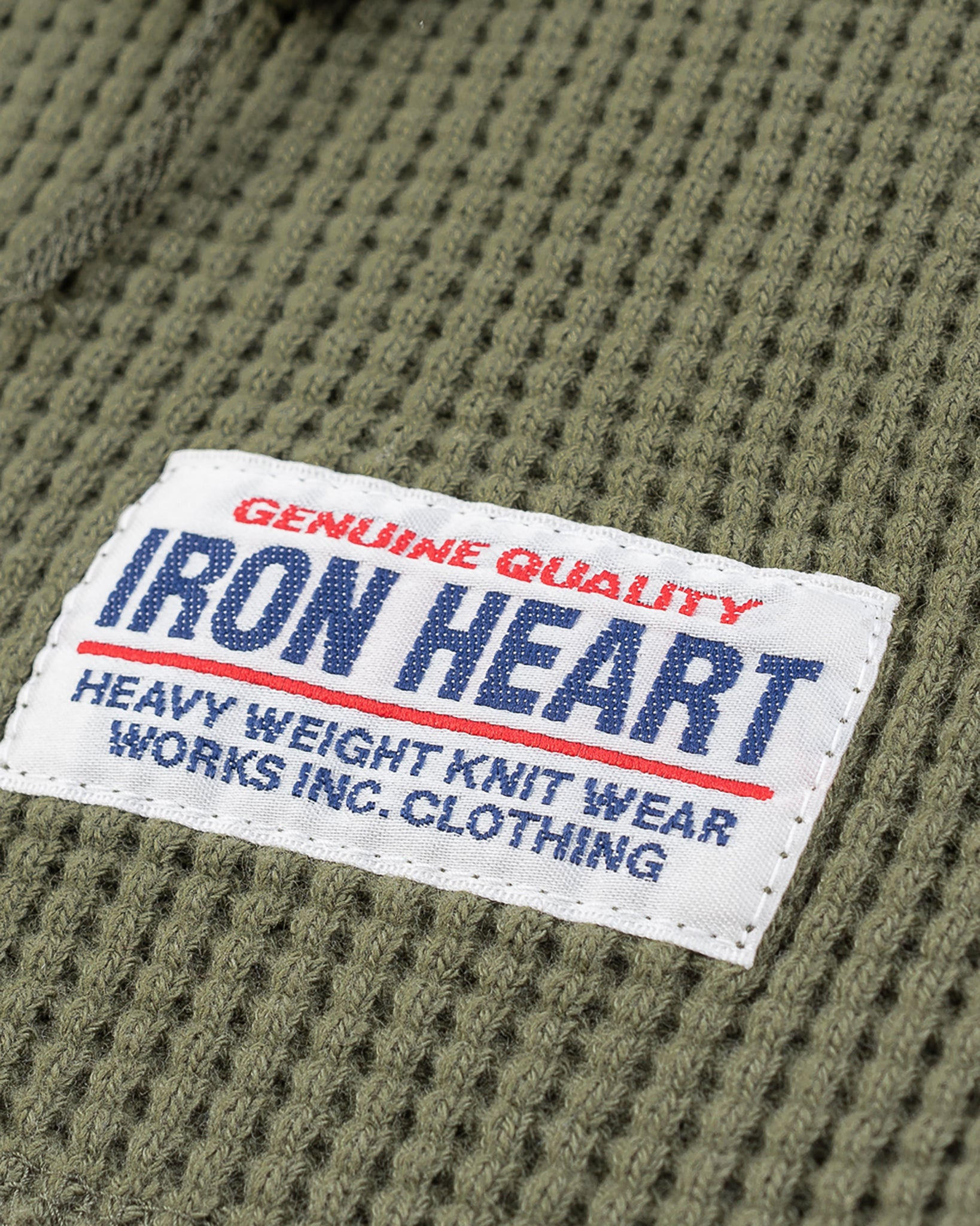 IHTL-1213-OLV Waffle Knit Long Sleeved Thermal Henley - Olive - 7
