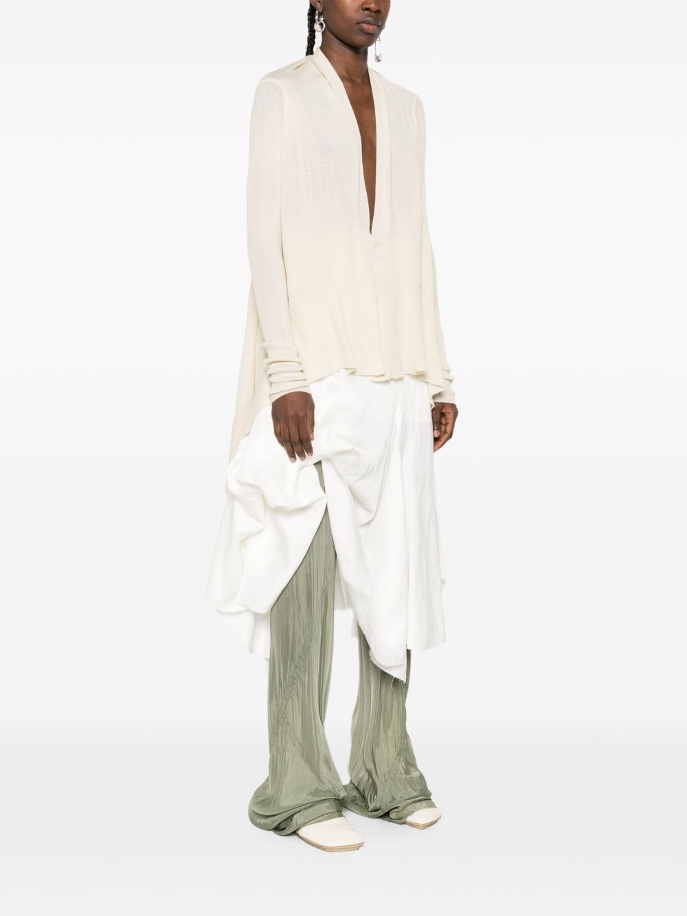 ribbed asymmetric-hem cardigan - 3