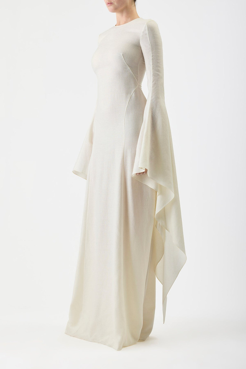 Sigrud Draped Dress in Silk Wool Gauze 3