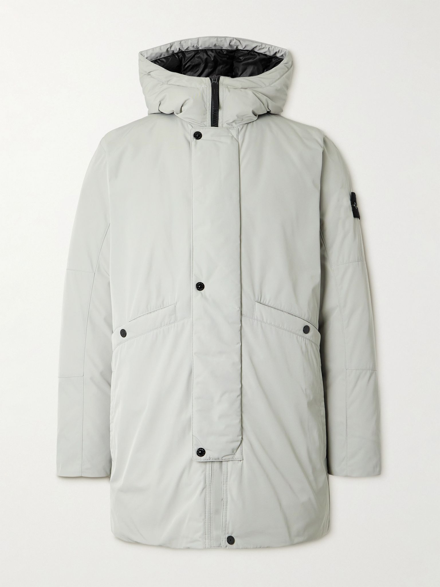 Logo-Appliquéd Micro Twill Hooded Down Parka Gray - 1