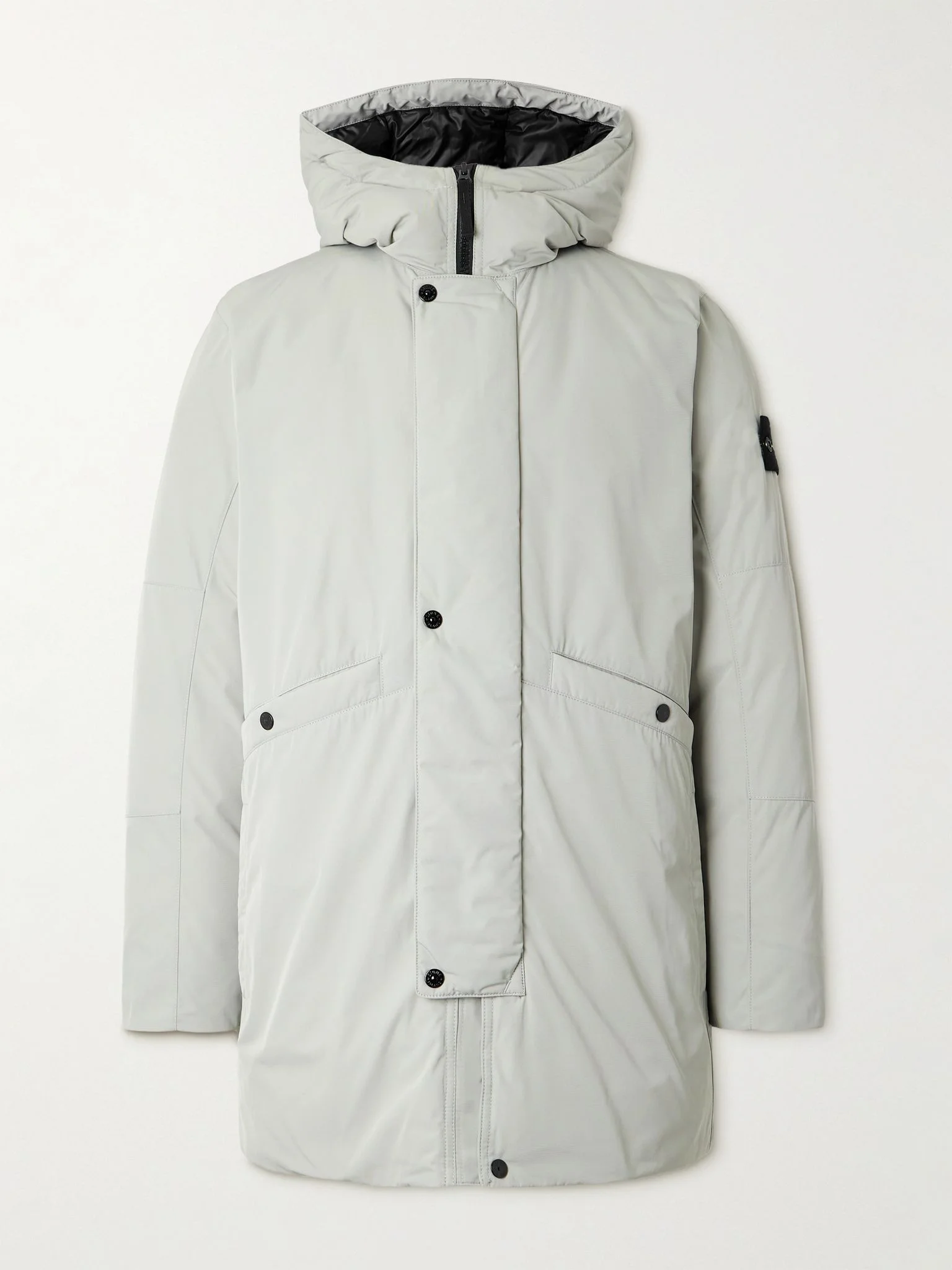 Logo-Appliquéd Micro Twill Hooded Down Parka Gray - 1