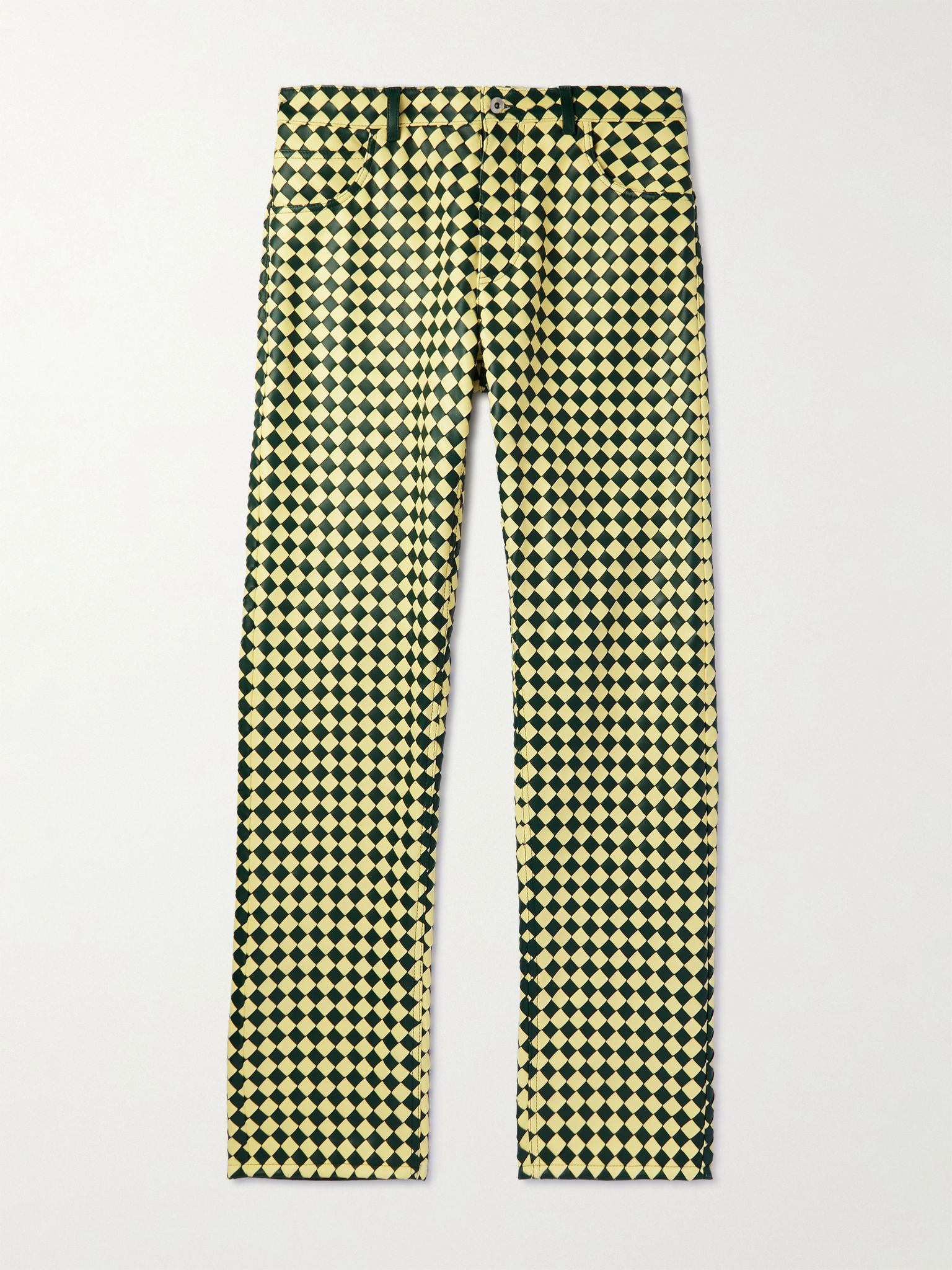Straight-Leg Two-Tone Intrecciato Leather Trousers Green - 1