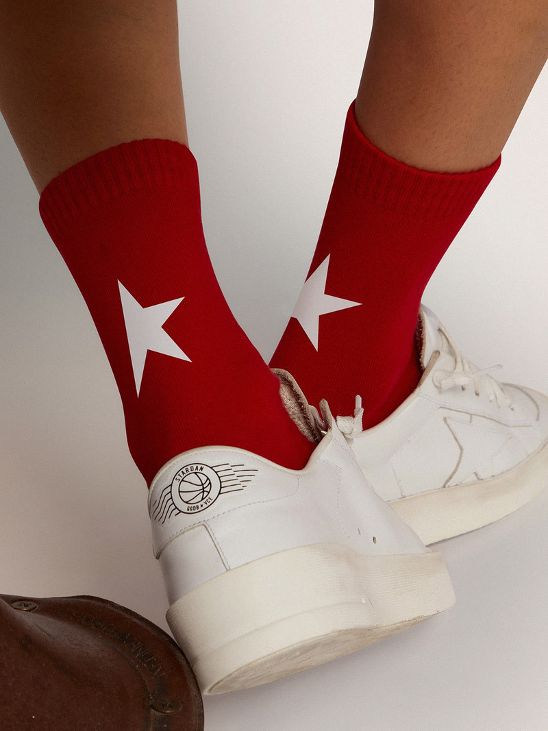 Red cotton socks with white Golden Goose star 3