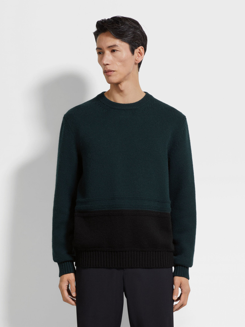 DARK GREEN AND BLACK OASI CASHMERE CREWNECK 4
