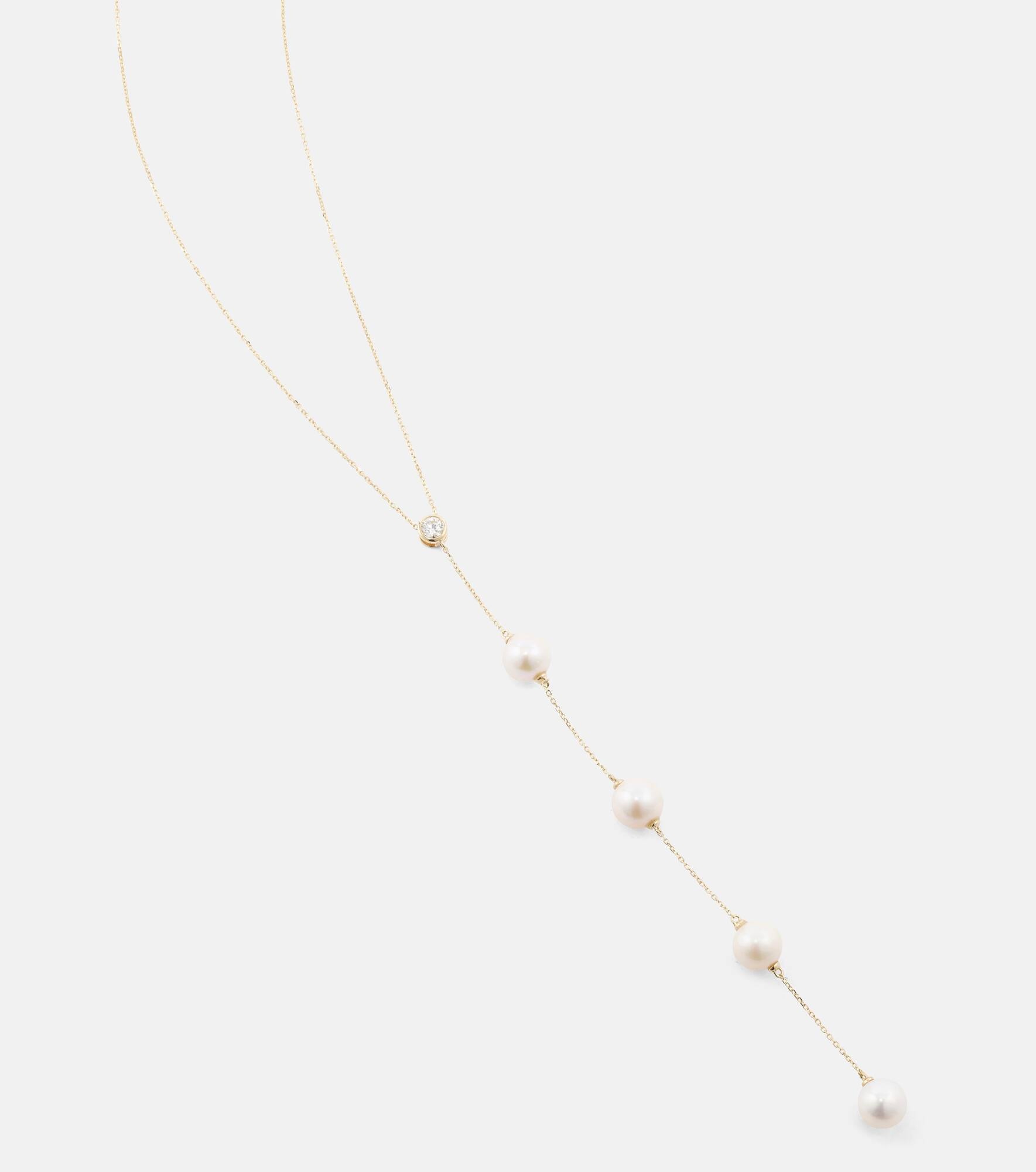 14kt gold necklace with diamonds and pearls - 6