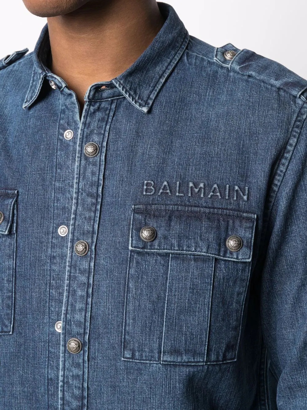 logo-embossed denim shirt - 5