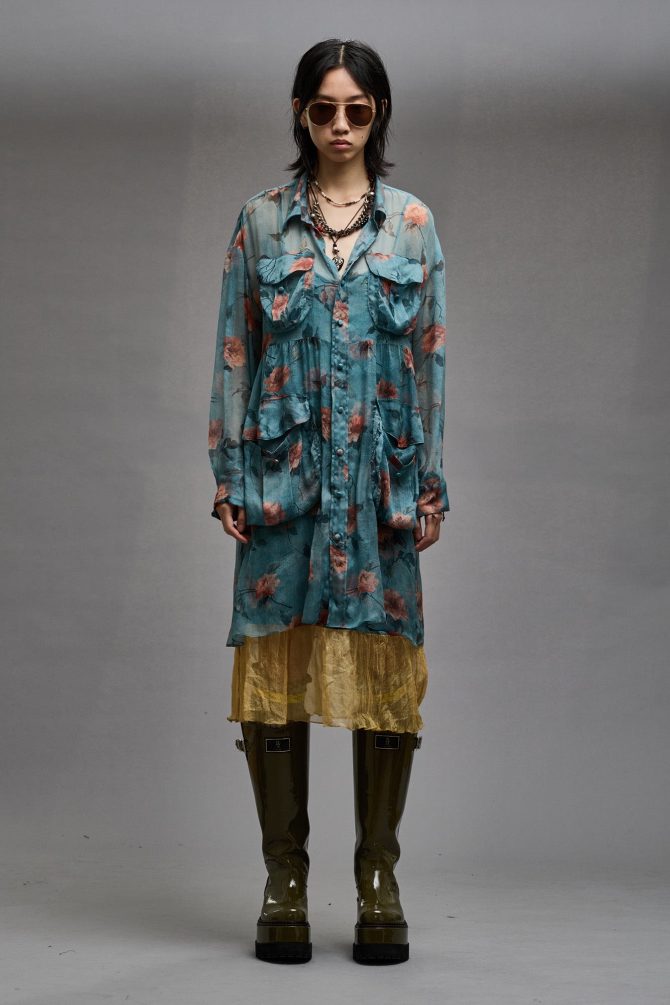 DOUBLE LAYER DRESS SET - BLUE FLORAL - 3