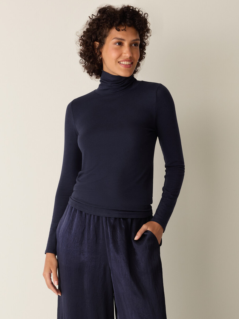 EILEEN FISHER Sheer Cotton Blend Knit Turtleneck Top outlook