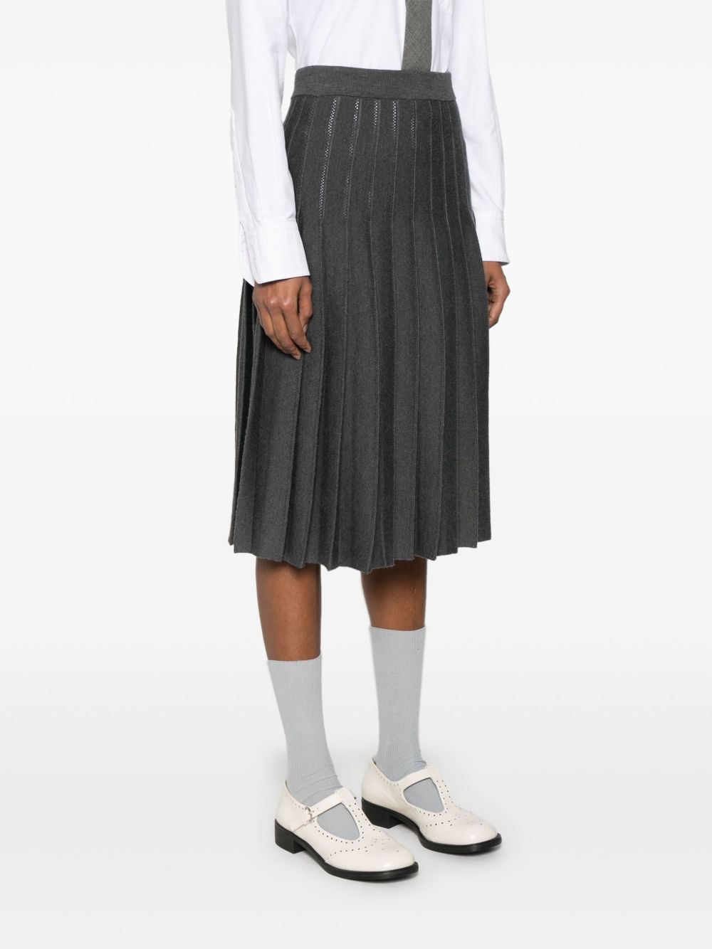 pleated pointelle midi skirt - 3
