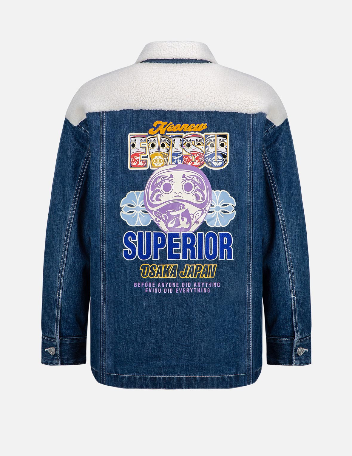 KAMON PRINT SHERPA MIXED DENIM SHIRT JACKET - 8
