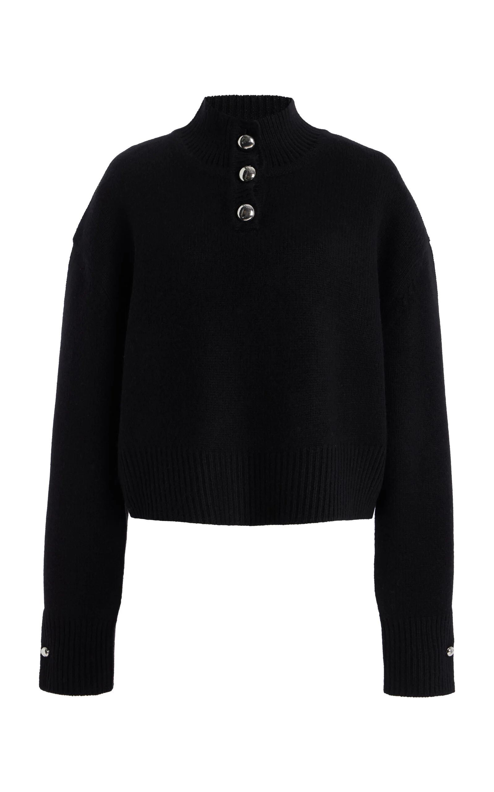 The Rowe Cropped Cashmere Henley Sweater black - 1