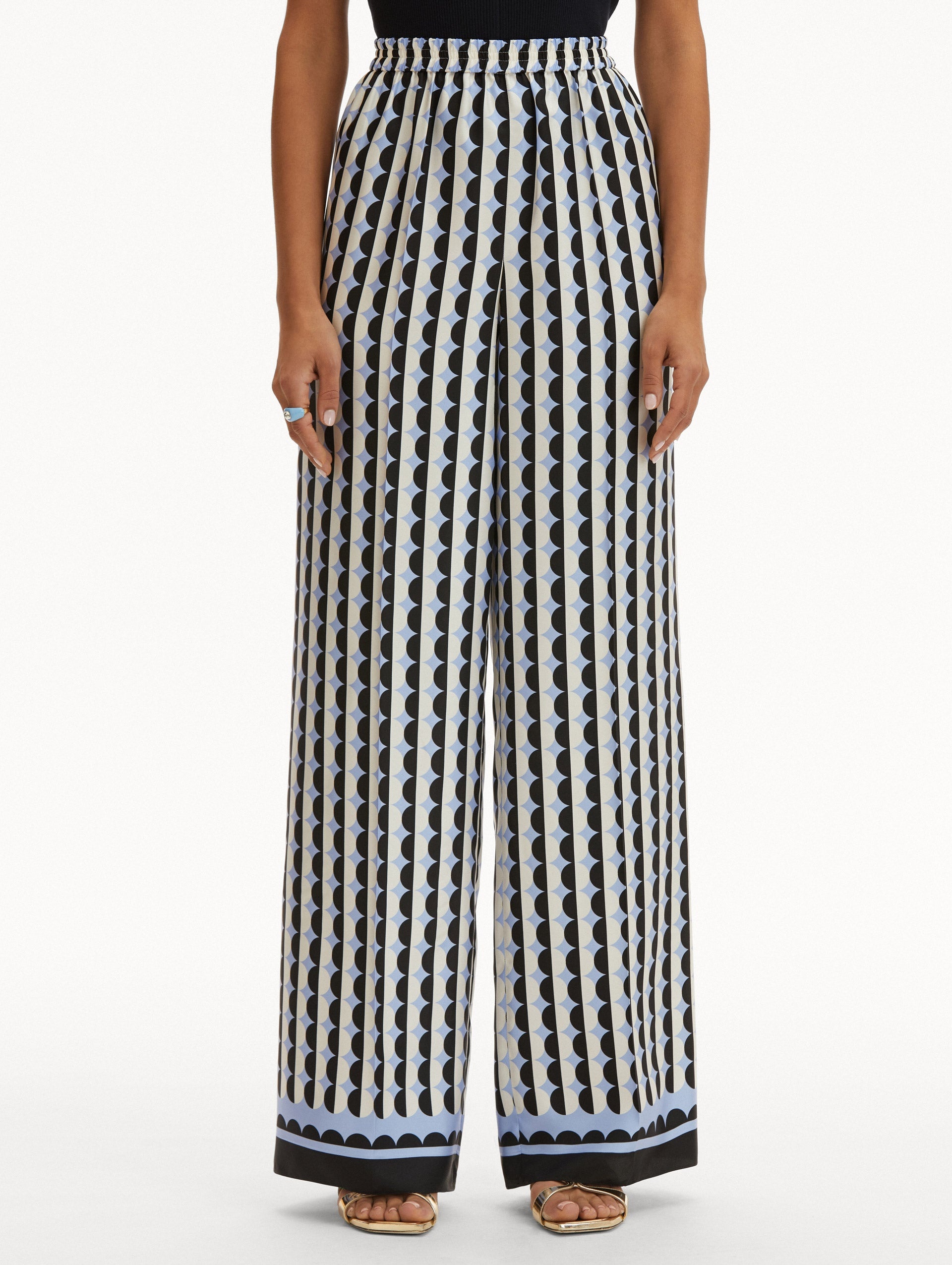 GEOMETRIC CIRCLE SILK TWILL PANTS - 4