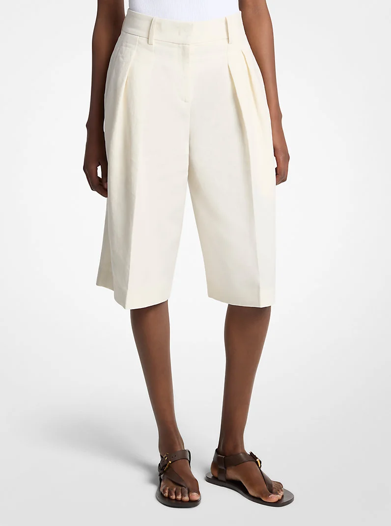 Pleated Linen Trouser Shorts - 1