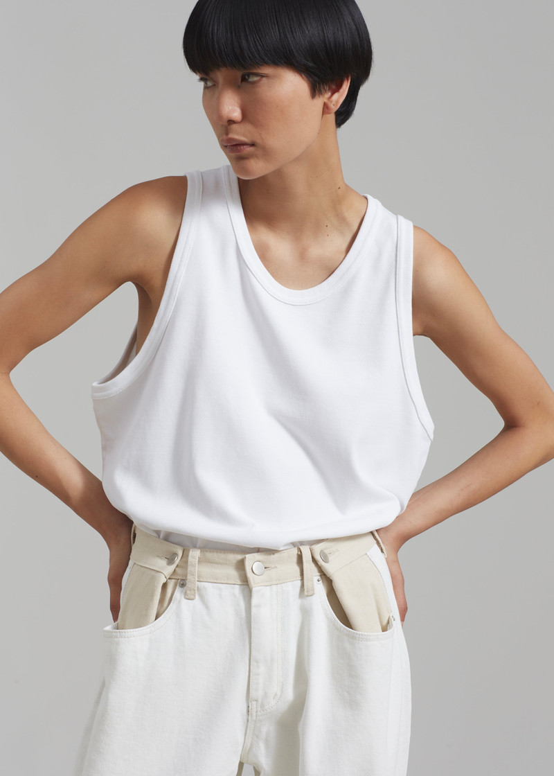 Hayla Contrast Denim Pants - Off White/Beige 4