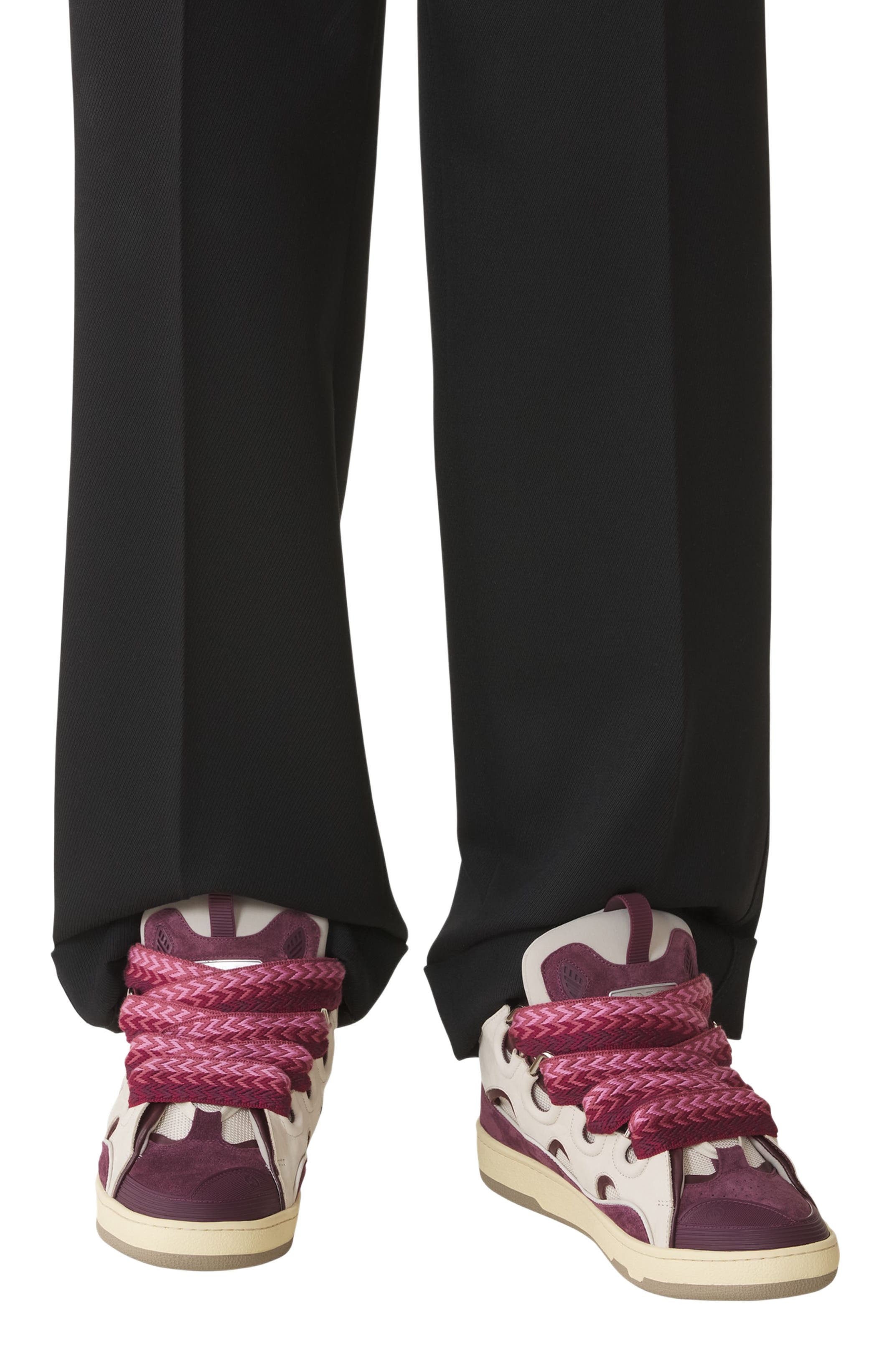 Lanvin Curb Leather Sneakers in Beige/burgundy at Nordstrom - 7