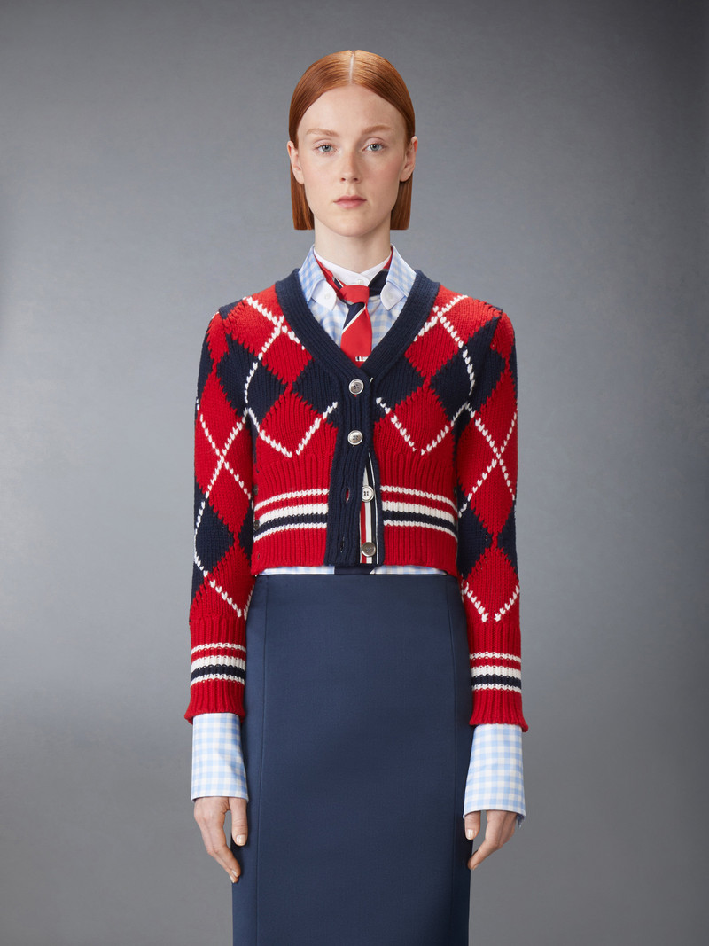 Thom Browne ARGYLE INTARSIA MERINO WOOL SHRUNKEN CARDIGAN outlook