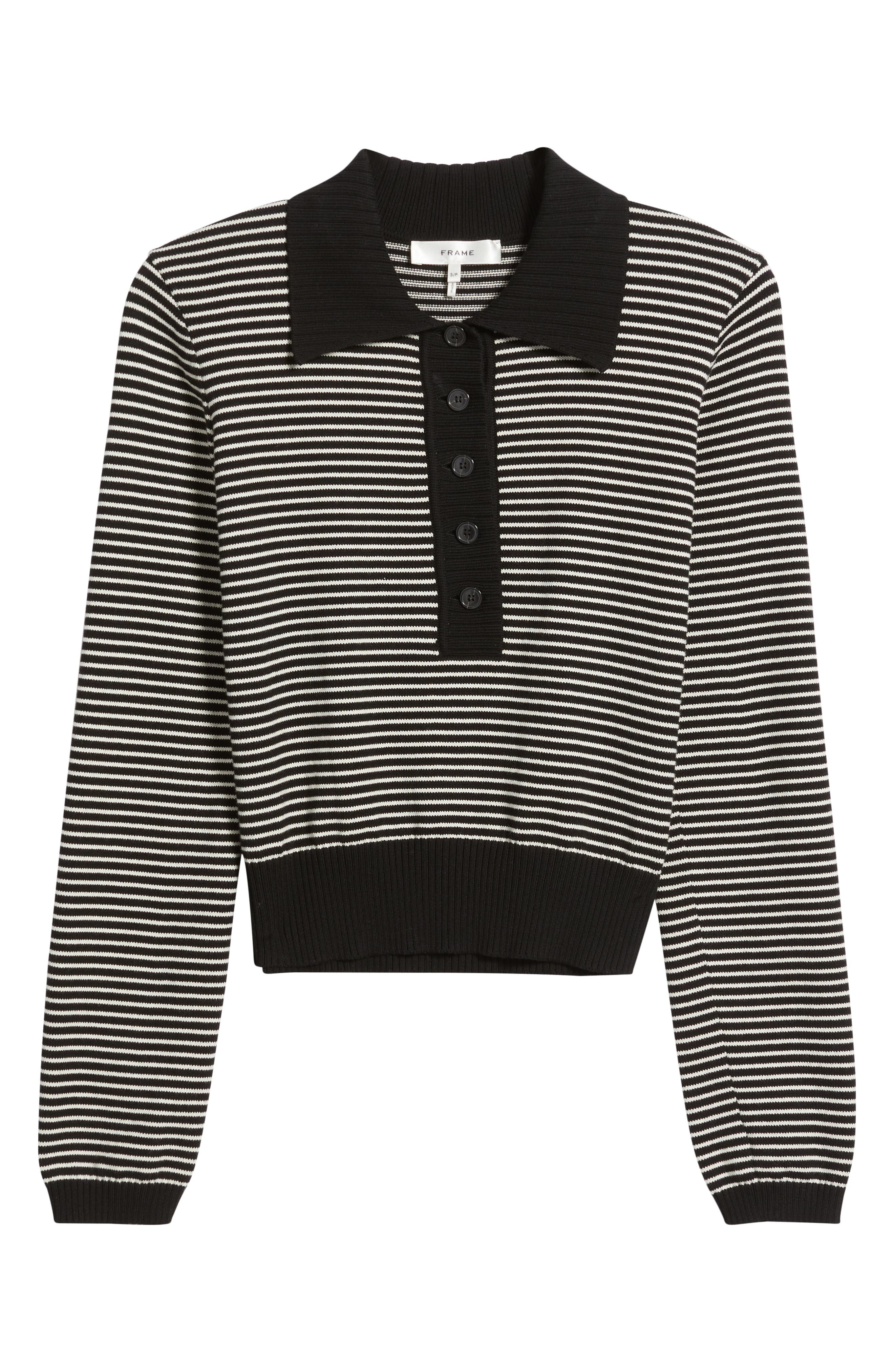 FRAME The Graduate Stripe Cotton Polo Sweater in Black Multi at Nordstrom - 5