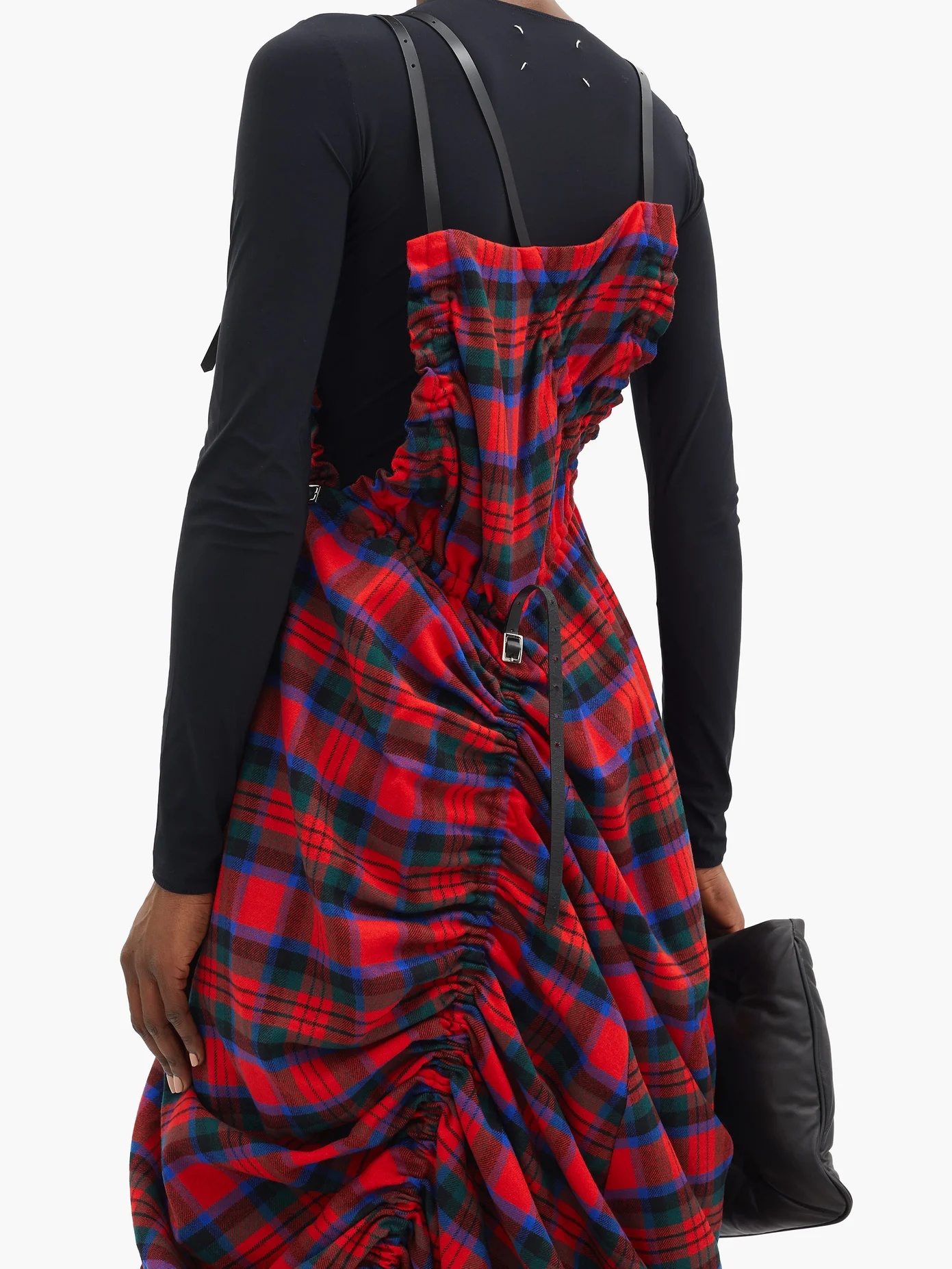 Ruched asymmetrical tartan wool-blend dress - 4