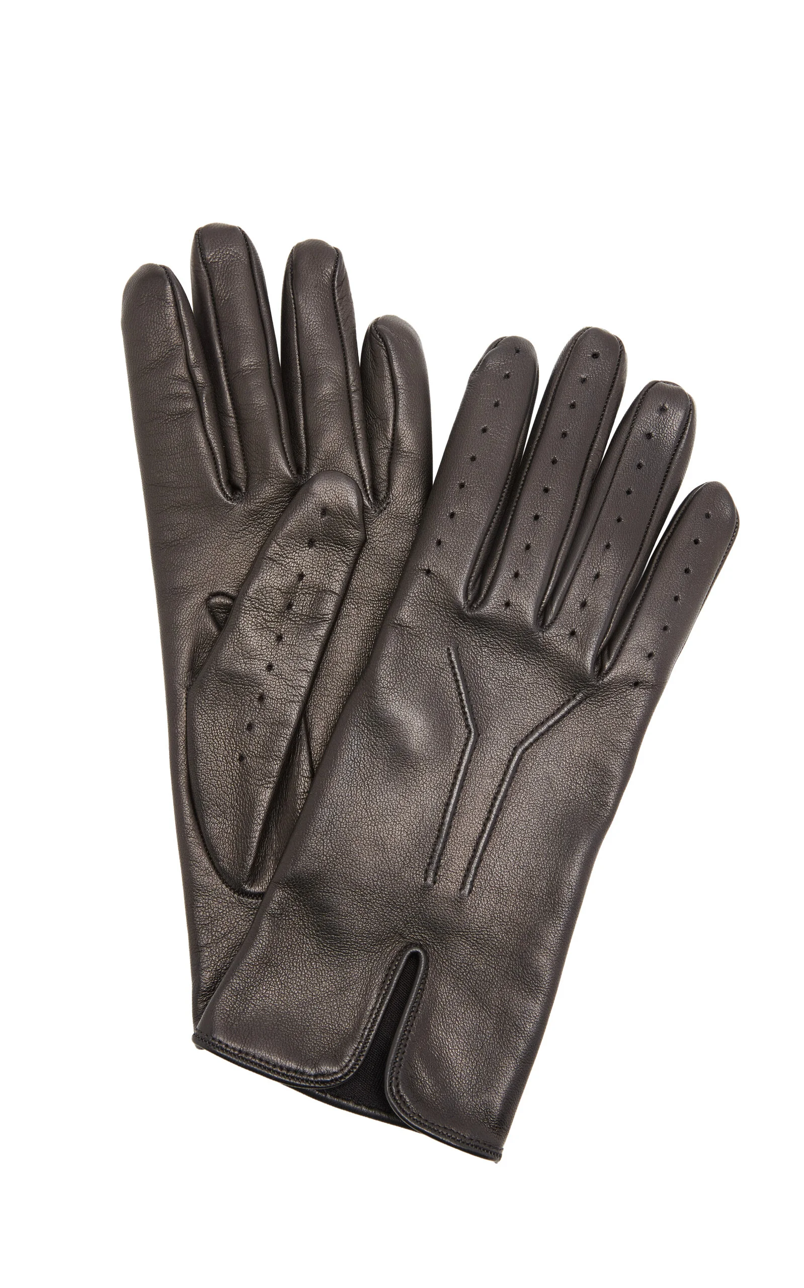Slit Leather-Silk Gloves black - 1