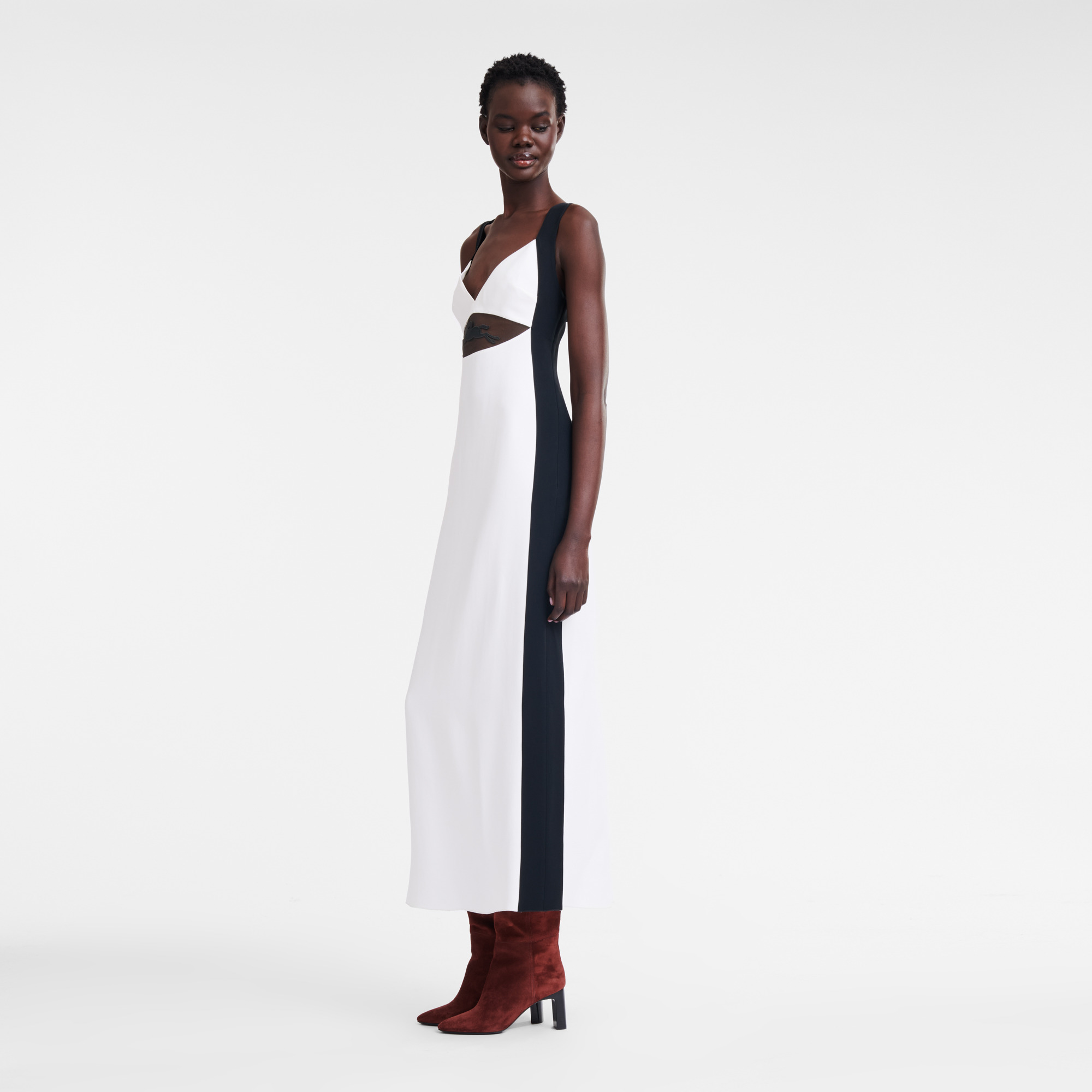 Long dress with belt patch White/Black - Crepe - 3