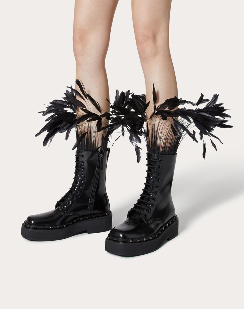 ROCKSTUD M-WAY COMBAT BOOT IN CALFSKIN WITH FEATHERS 50MM 6