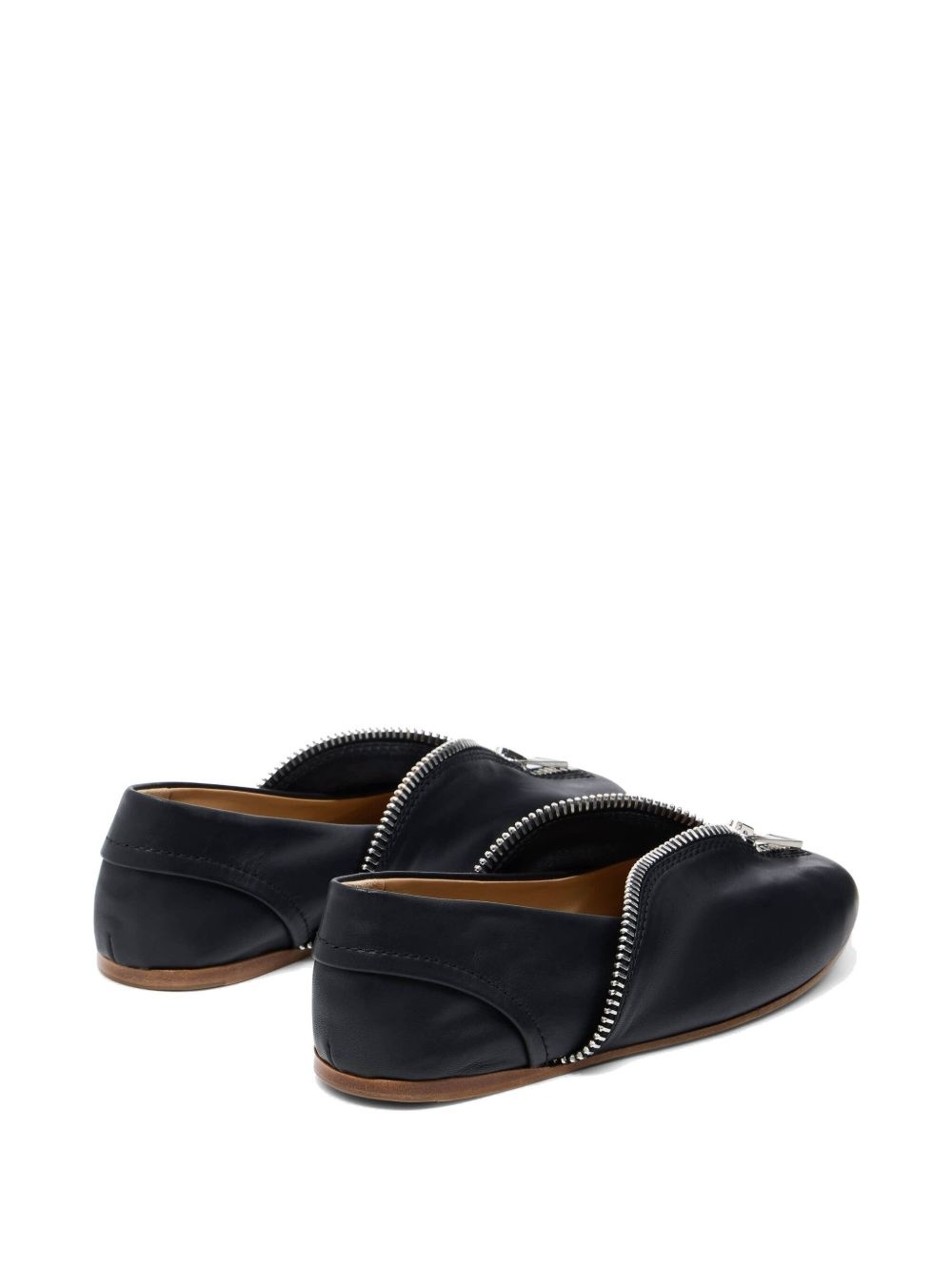 zip-detail leather ballerina flats - 3