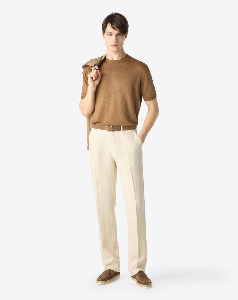 CORNELIANI Beige garment-dyed linen trousers outlook