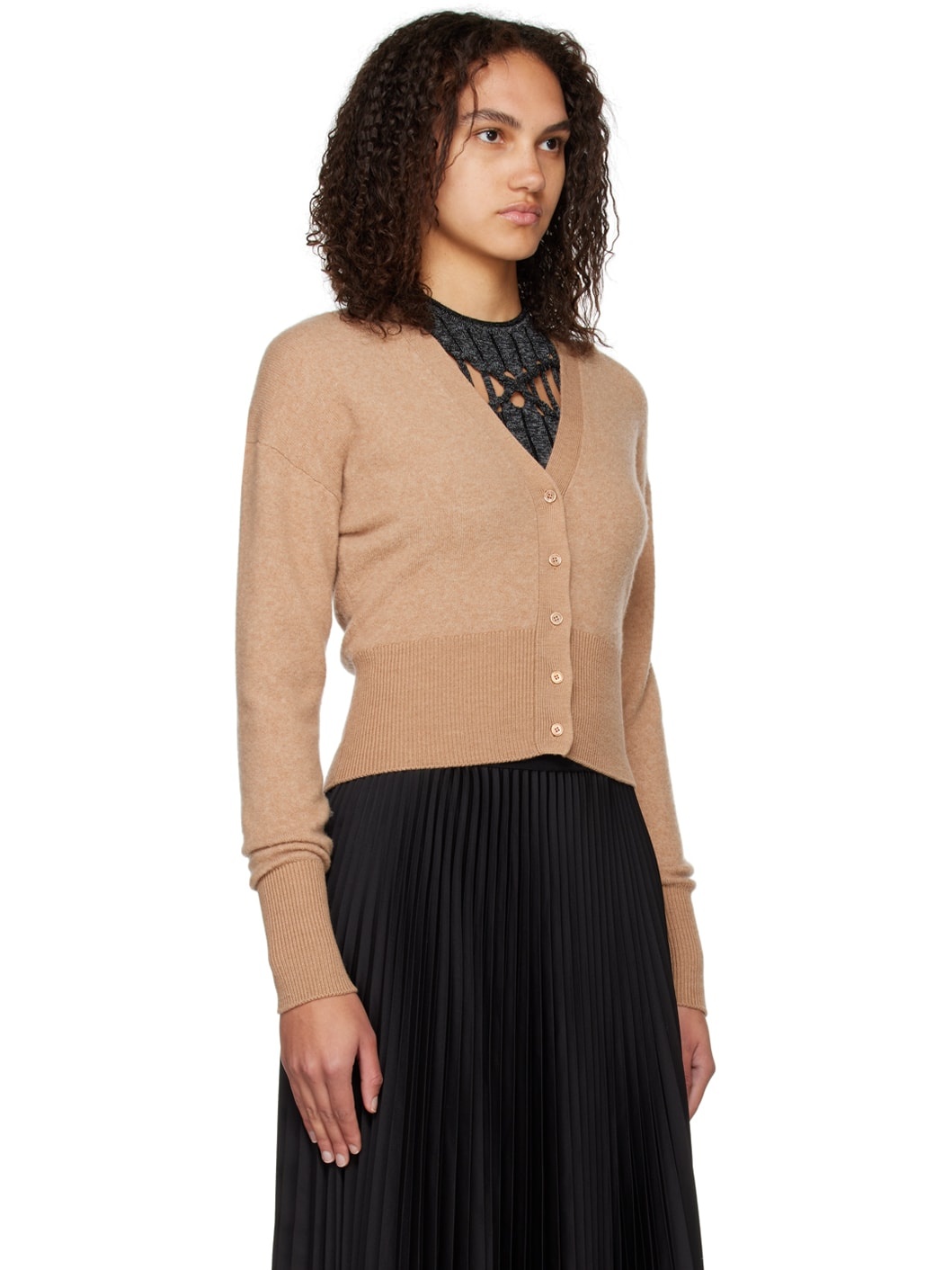 Tan Y-Neck Cardigan - 2