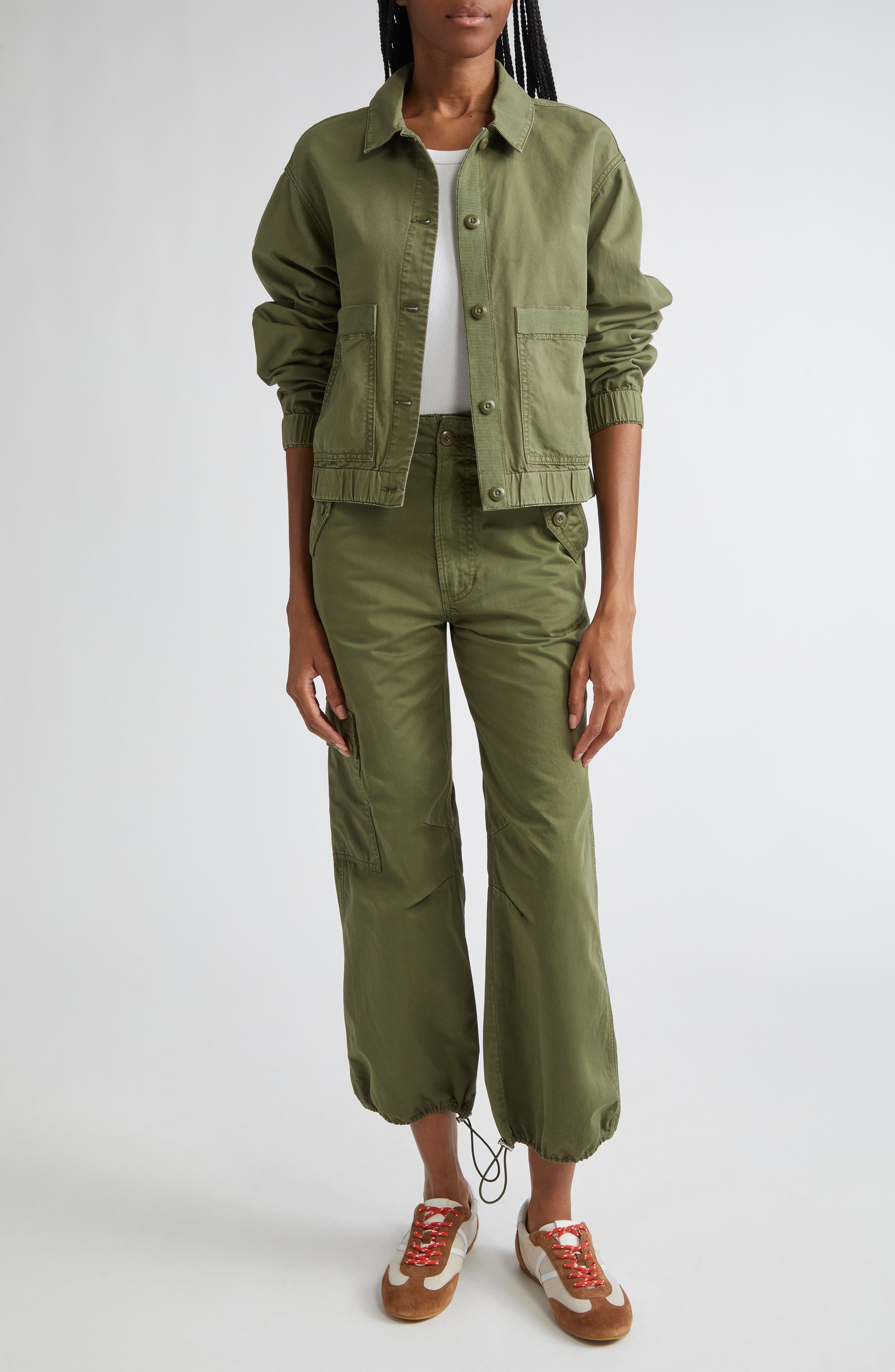 Veronica Beard Mandy Cotton Parachute Pants in Army at Nordstrom - 2