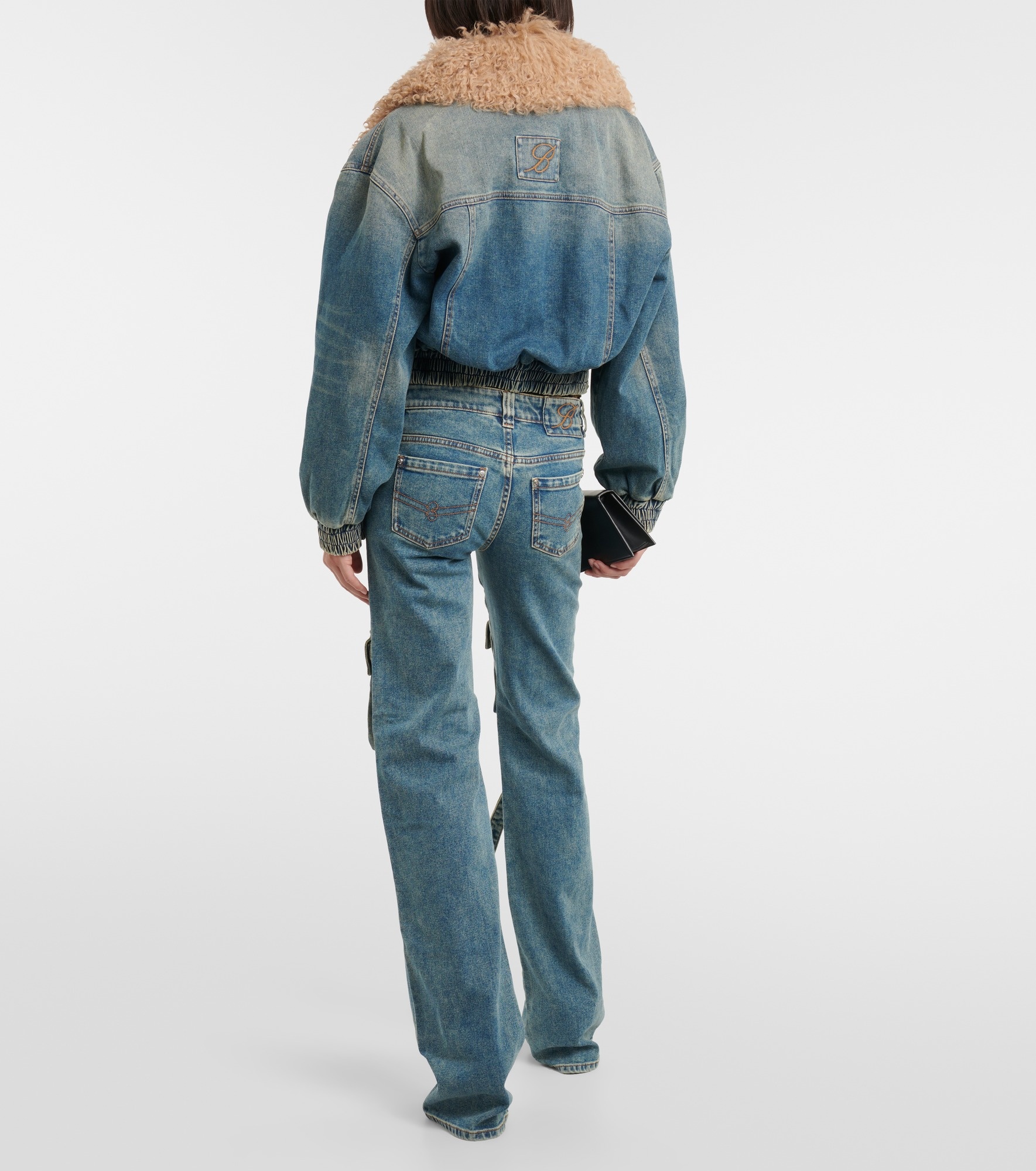 Low-rise denim cargo pants - 3