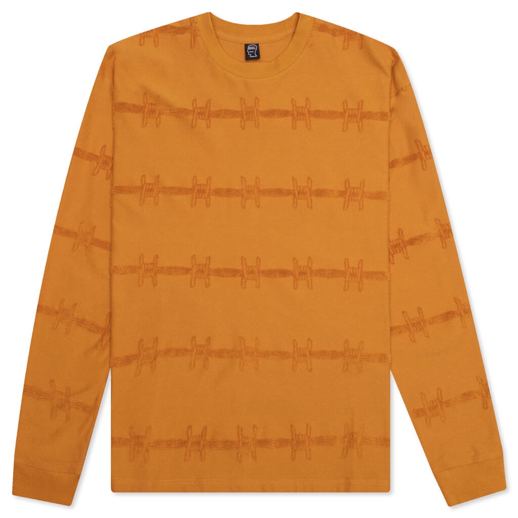 BRAIN DEAD BARBED WIRE BURNOUT L/S TEE - ORANGE - 1