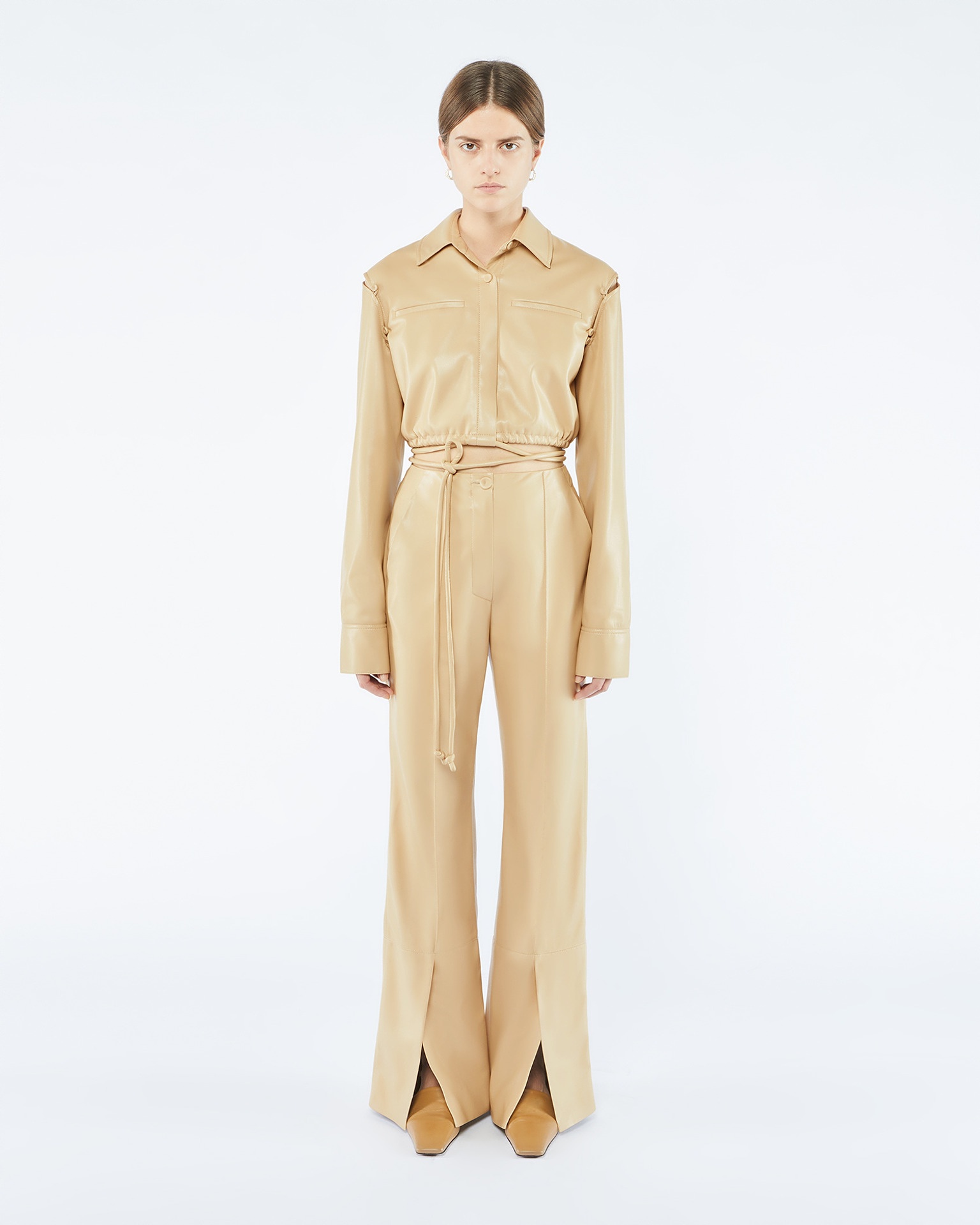 EVI - OKOBOR™ alt-leather pants - Almond - 3