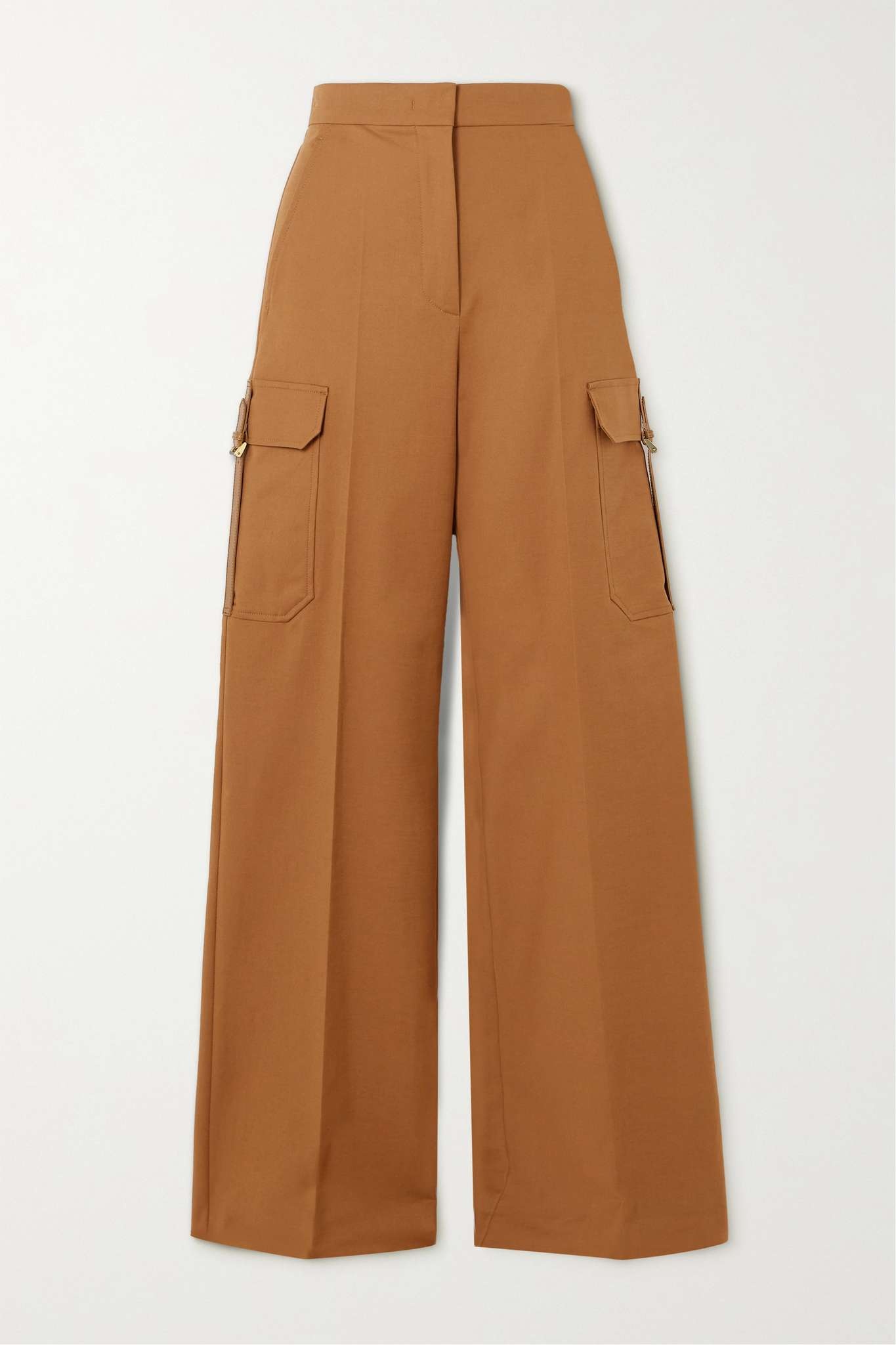 Edda leather-trimmed cotton-blend poplin wide-leg cargo pants - 1