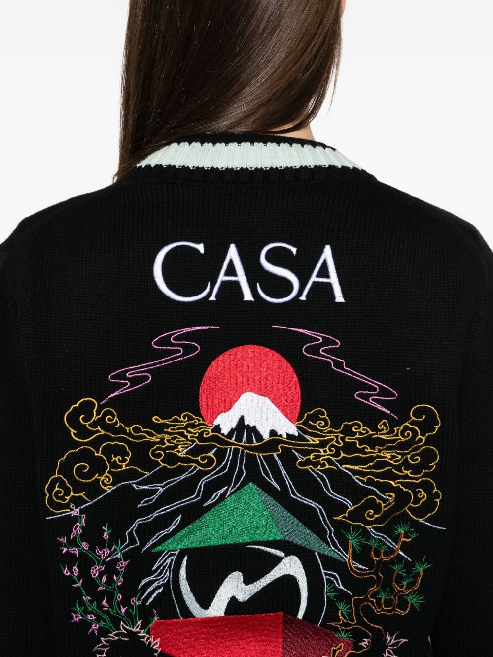 embroidered panel cardigan - 5