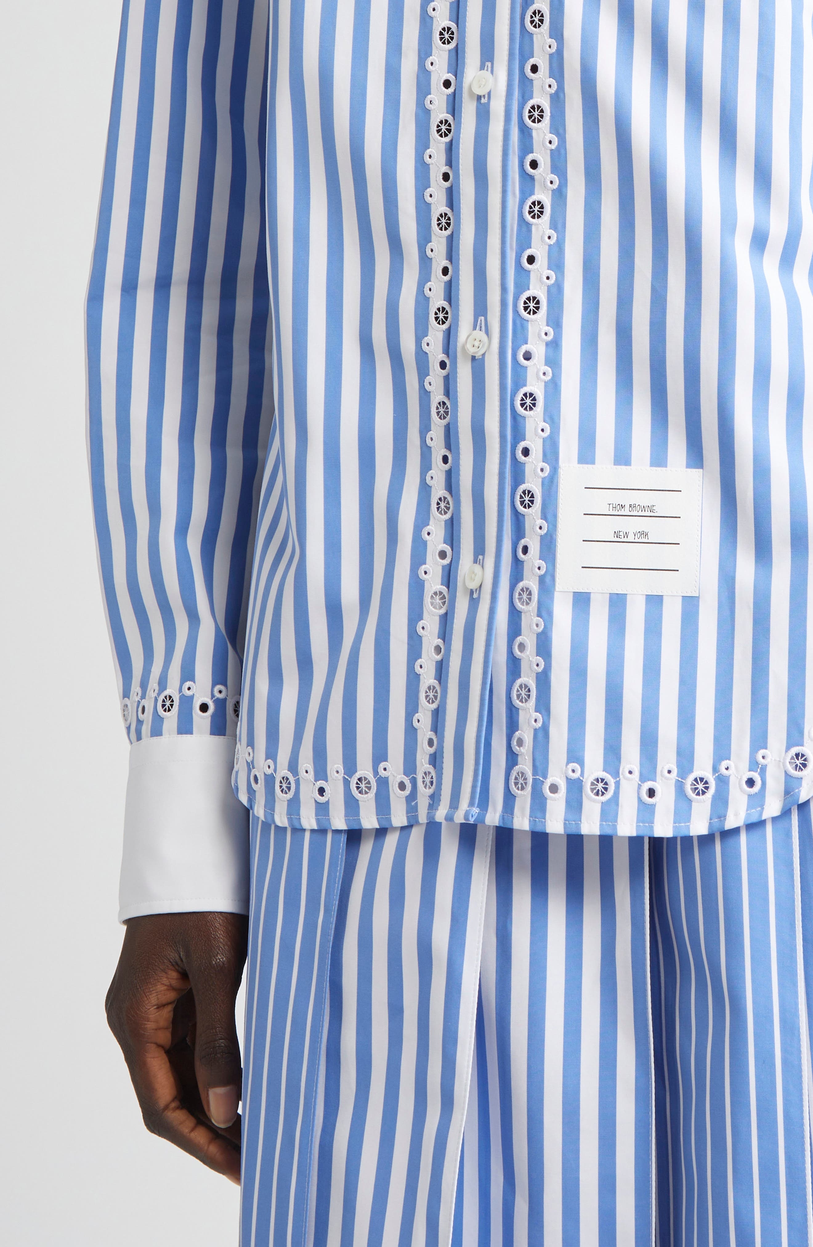 Thom Browne Classic Awning Stripe Cotton Poplin Button-Down Shirt in White at Nordstrom - 5