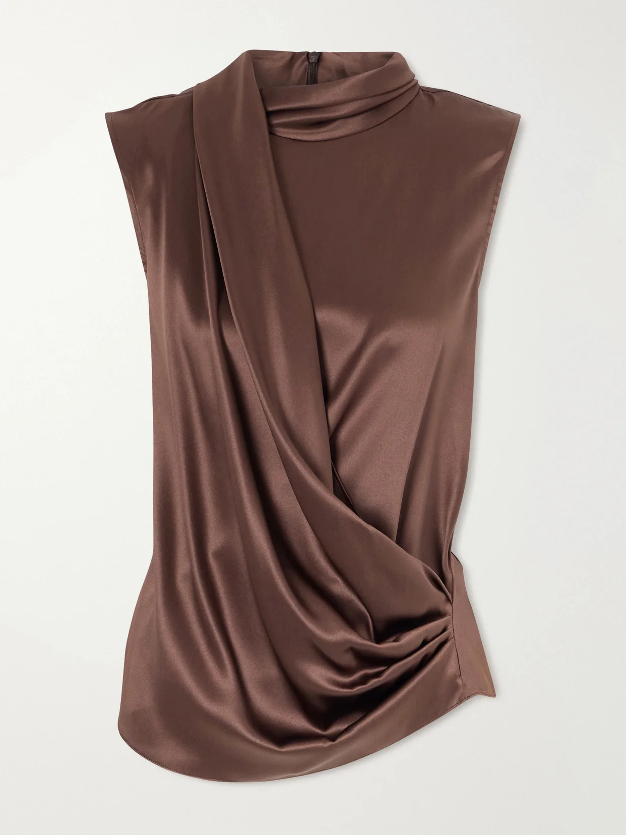 Wrap-effect Sleeveless Draped Silk-blend Satin Blouse - 1